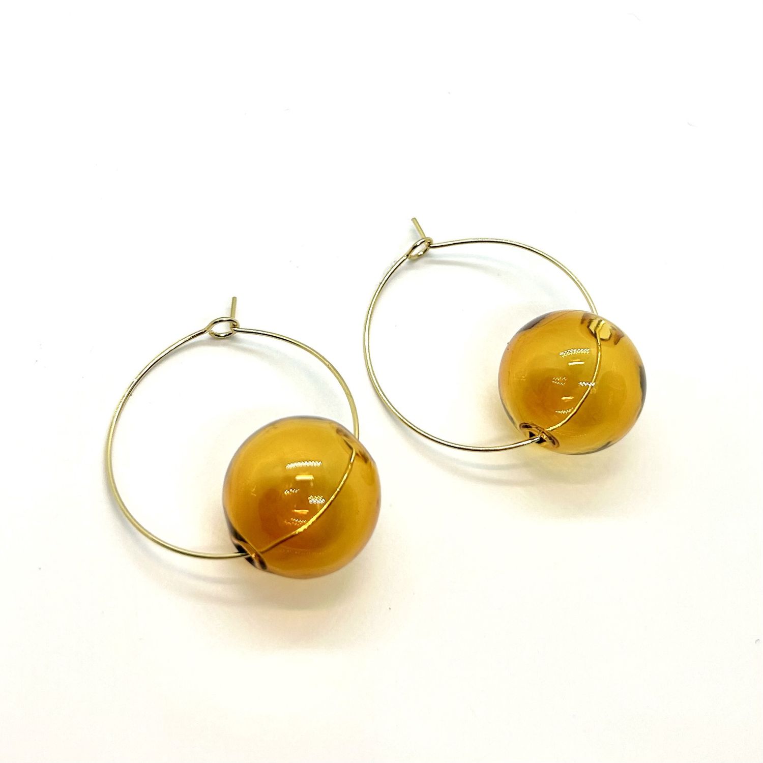 Tsay Earrings Large Gold Glass on Gold Wire