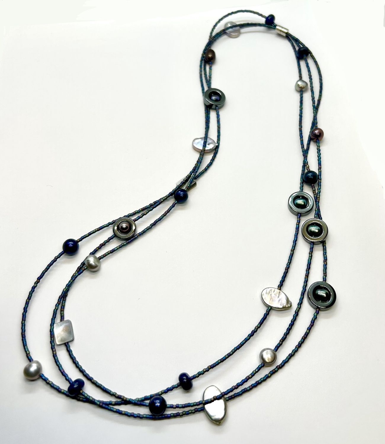 Tsay Necklace Blue Delica w/ Pearls