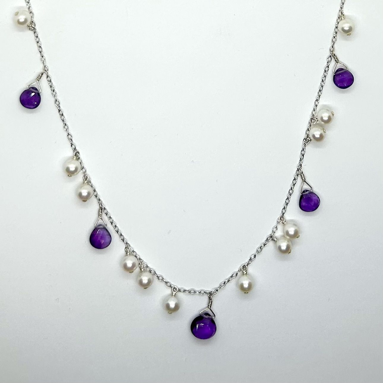 Otter Necklace Amethyst &amp; White Pearls