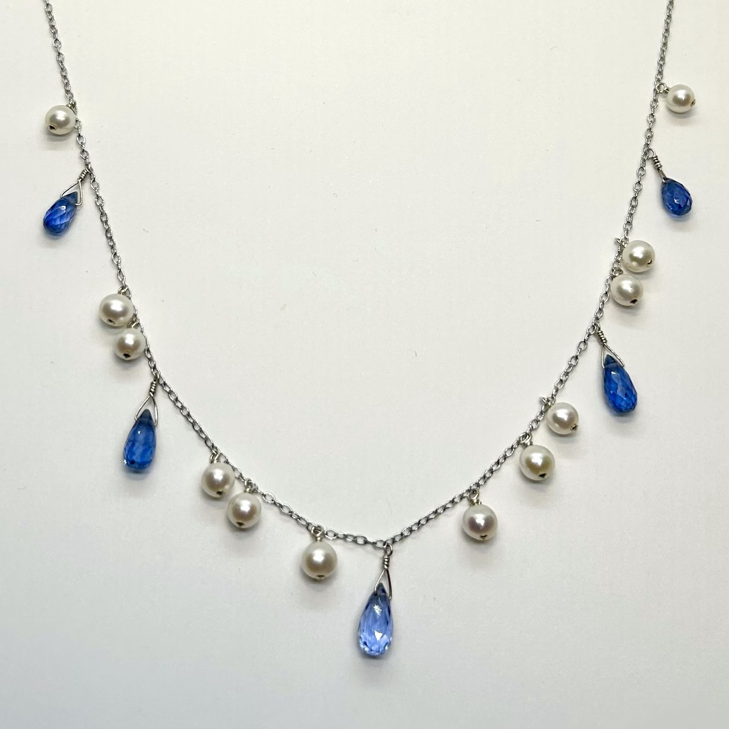Otter Necklace Kyanite &amp; White Pearls