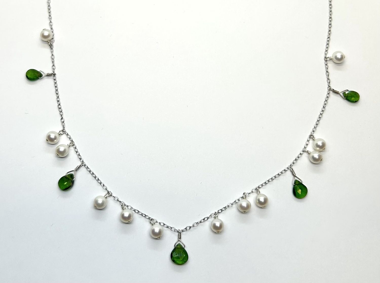 Otter Necklace Tsavorite &amp; White Pearls