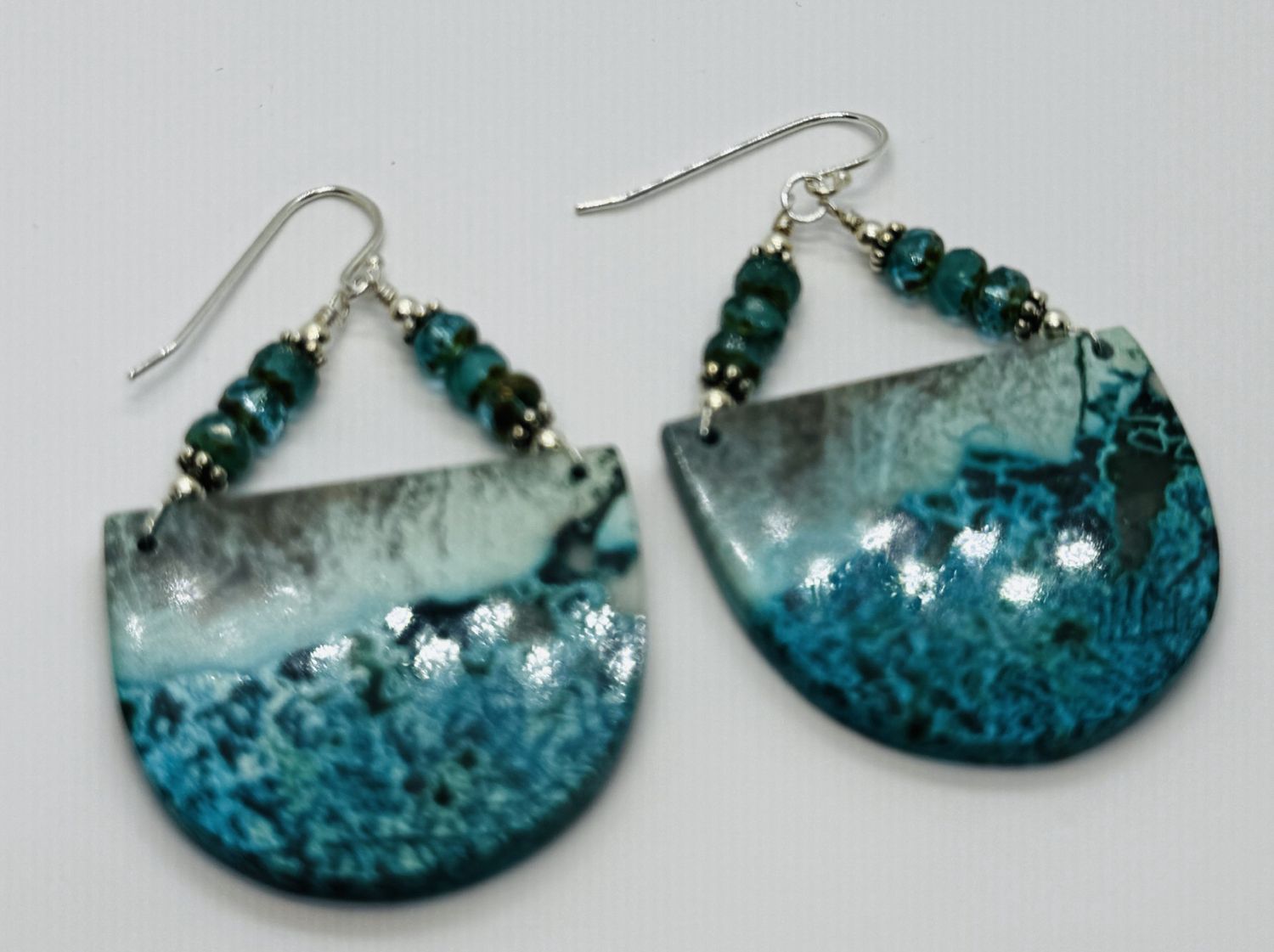 Estancia Earrings Chrysocolla Half Oval and Czech Glass Beads