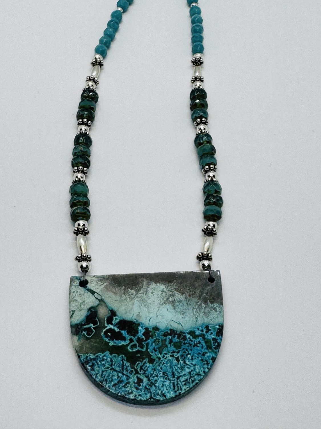 Estancia Necklace Chrysocolla Half Oval with Czech Glass Beads