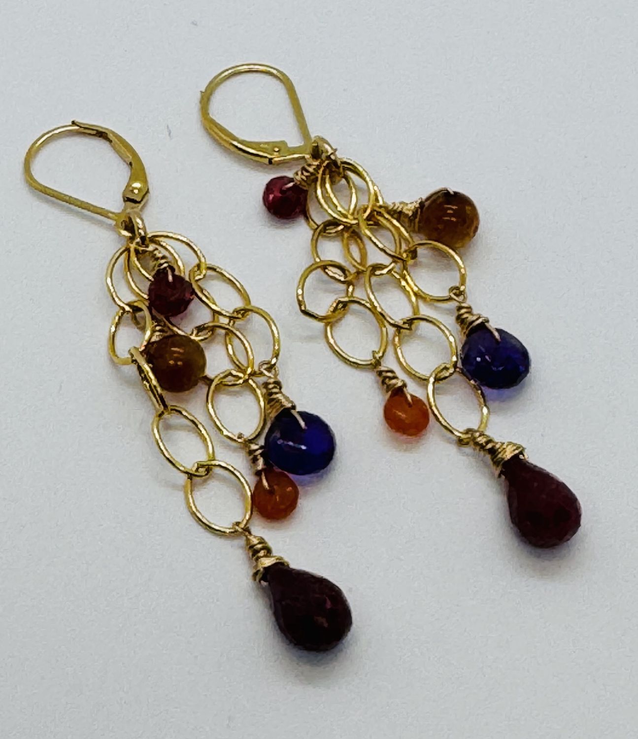 Robb Earrings Ruby, Carnelian, Amethyst and Citrine on Gold Filled Chain
