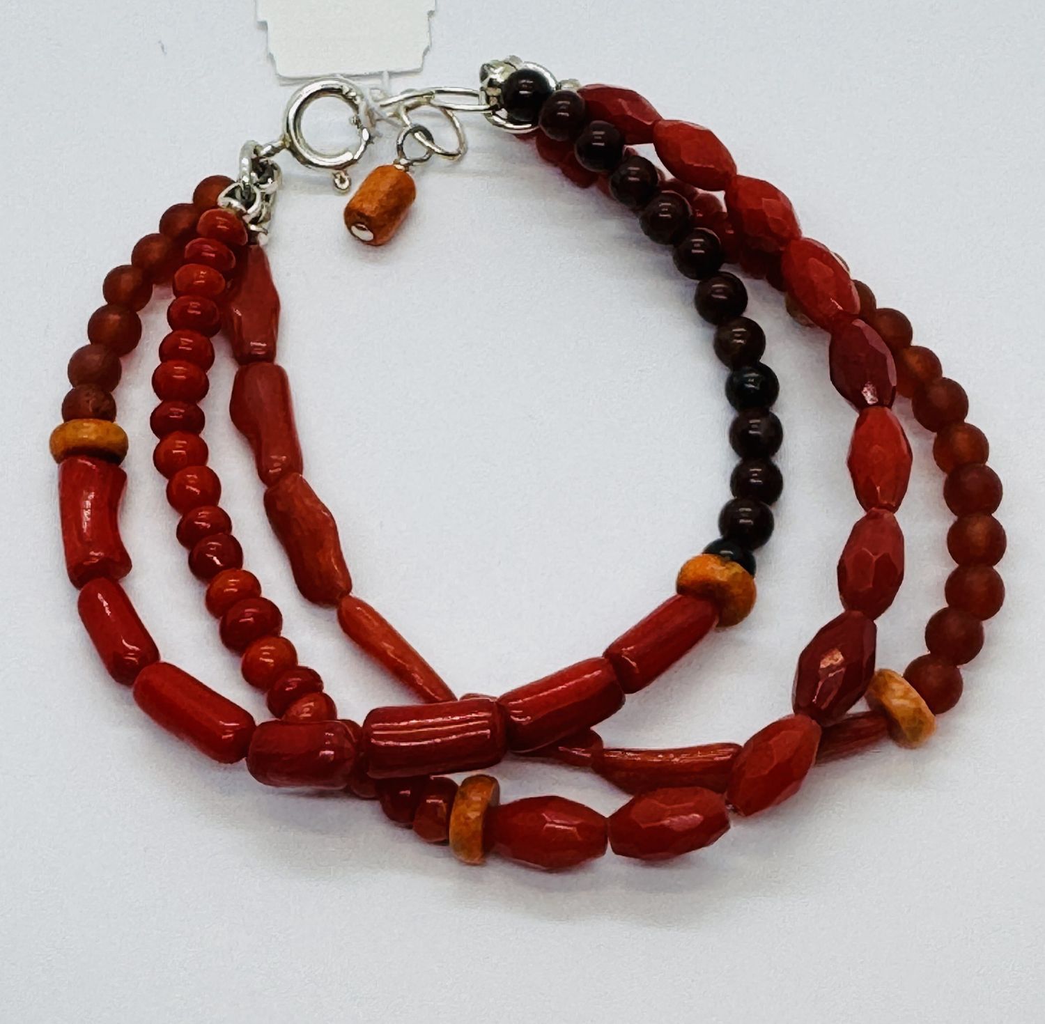Robb Triple Strand Bracelet Coral, Carnelian and Red Jasper