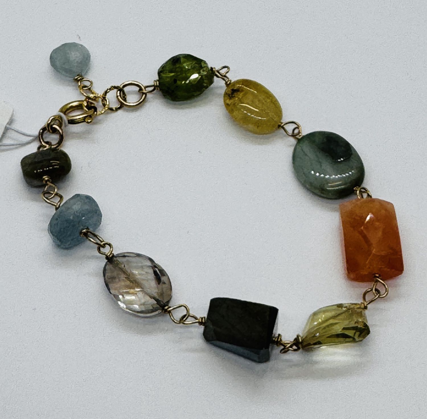 Robb Bracelet Mixed Gemstones Tourmaline, Aquamarine, Ametrine, Labradorite, Phantom Quartz, Carnelian, Jasper, Rutilated Quartz and Peridot