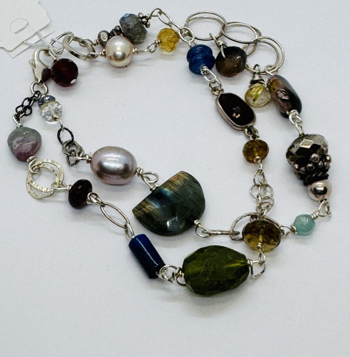 Robb Bracelet Two Strand Mixed Gem, Pearl, Labradorite, Peridot, Citrine, Kyanite and Tourmaline