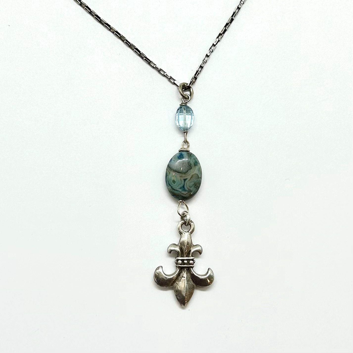 Robb Necklace Blue Topa and Ocean Jasper with Fleur Di Lis