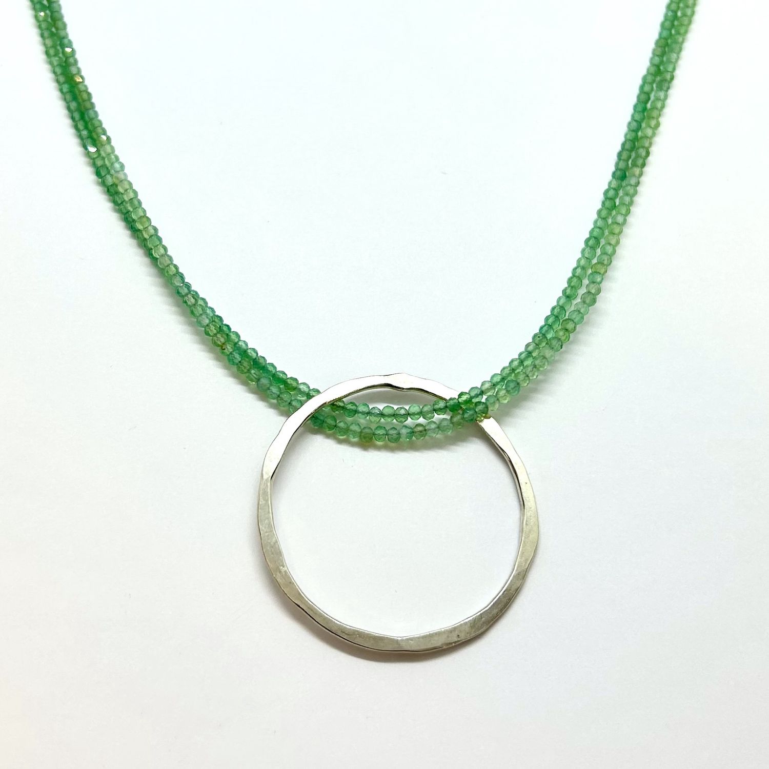 Robb Necklace 2 Strand Green Quartz W/Silver Ring Side