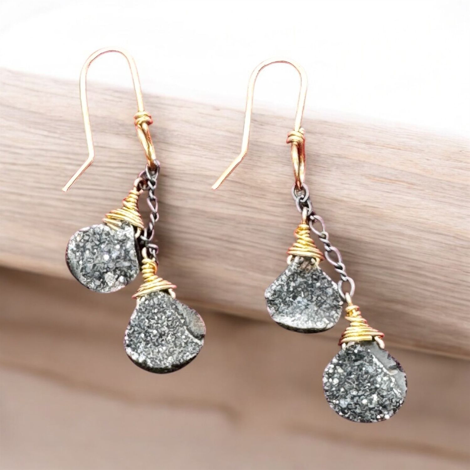 Robb Earrings Black Druzy Dangle Cluster