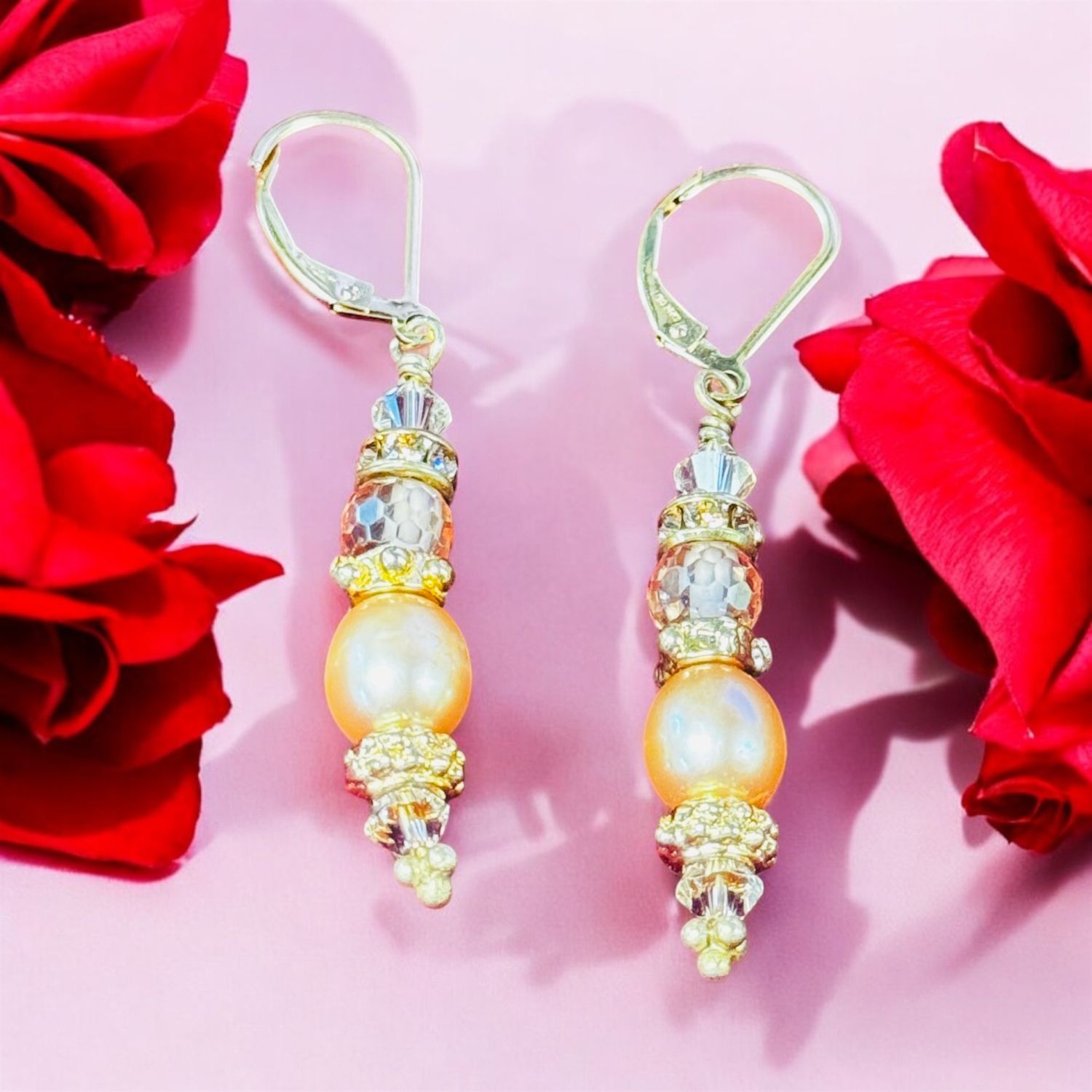 Robb Earrings Stacked Freshwater Pearl and Crystals