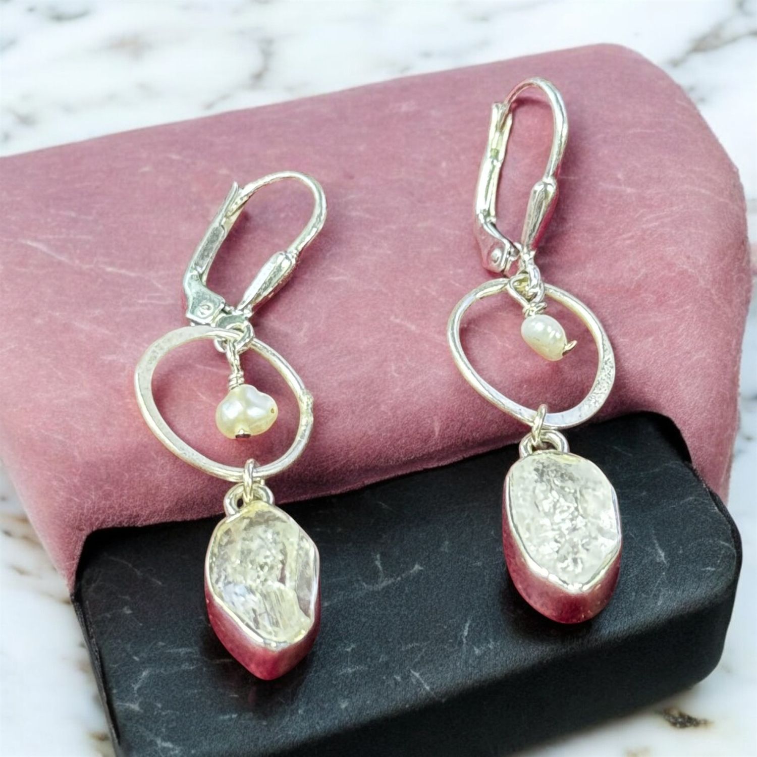 Robb Earrings Herkimer Diamond and Pearl