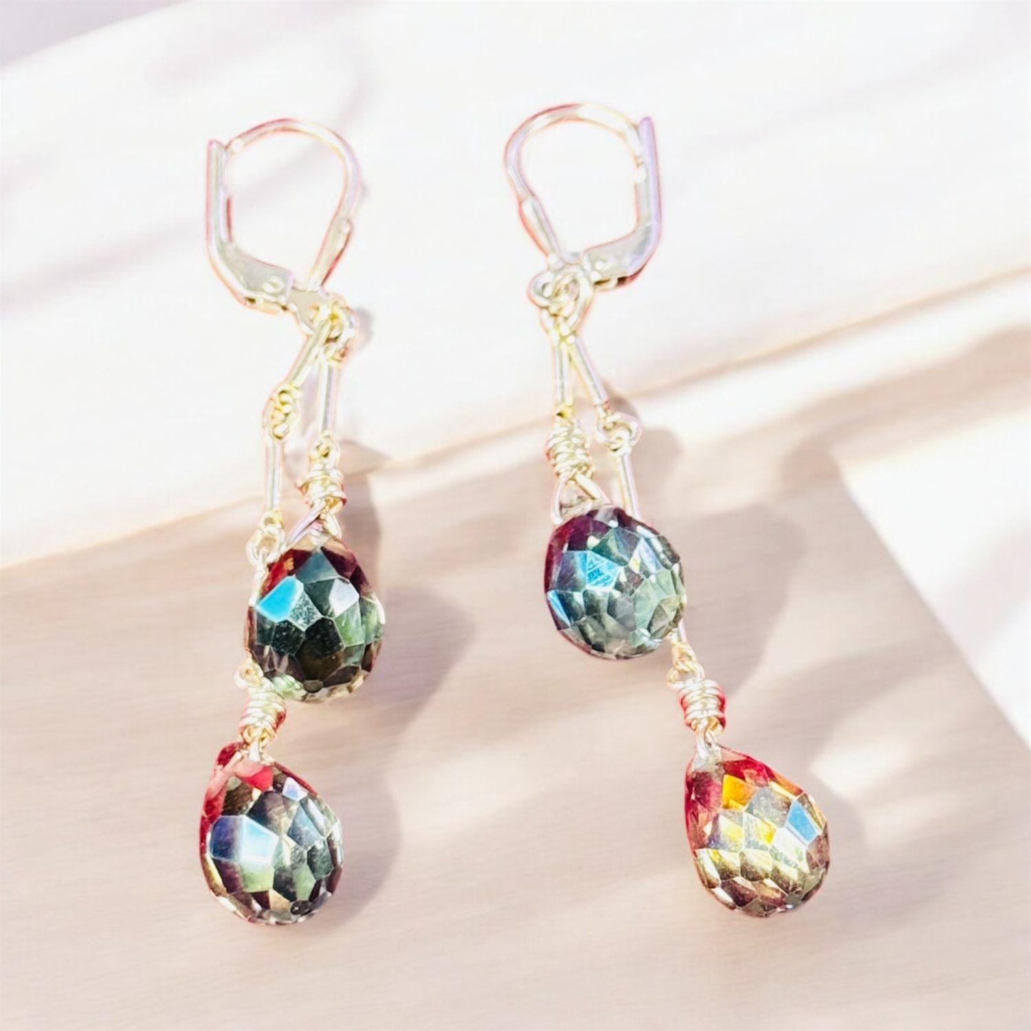 Robb Earrings Soft Green Crystal Drops on Bar Chain