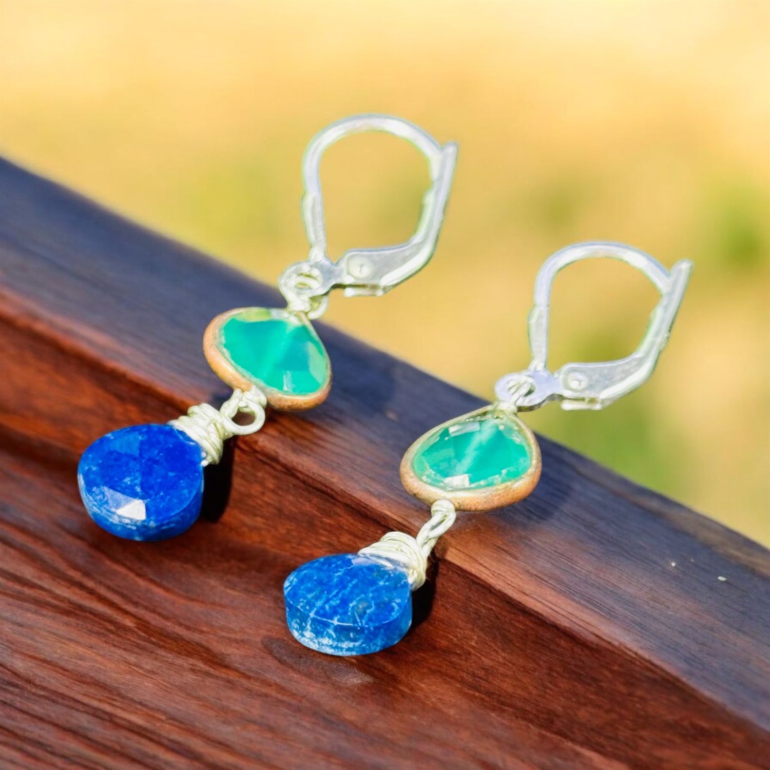 Robb Earrings Lapis and Green Onyx