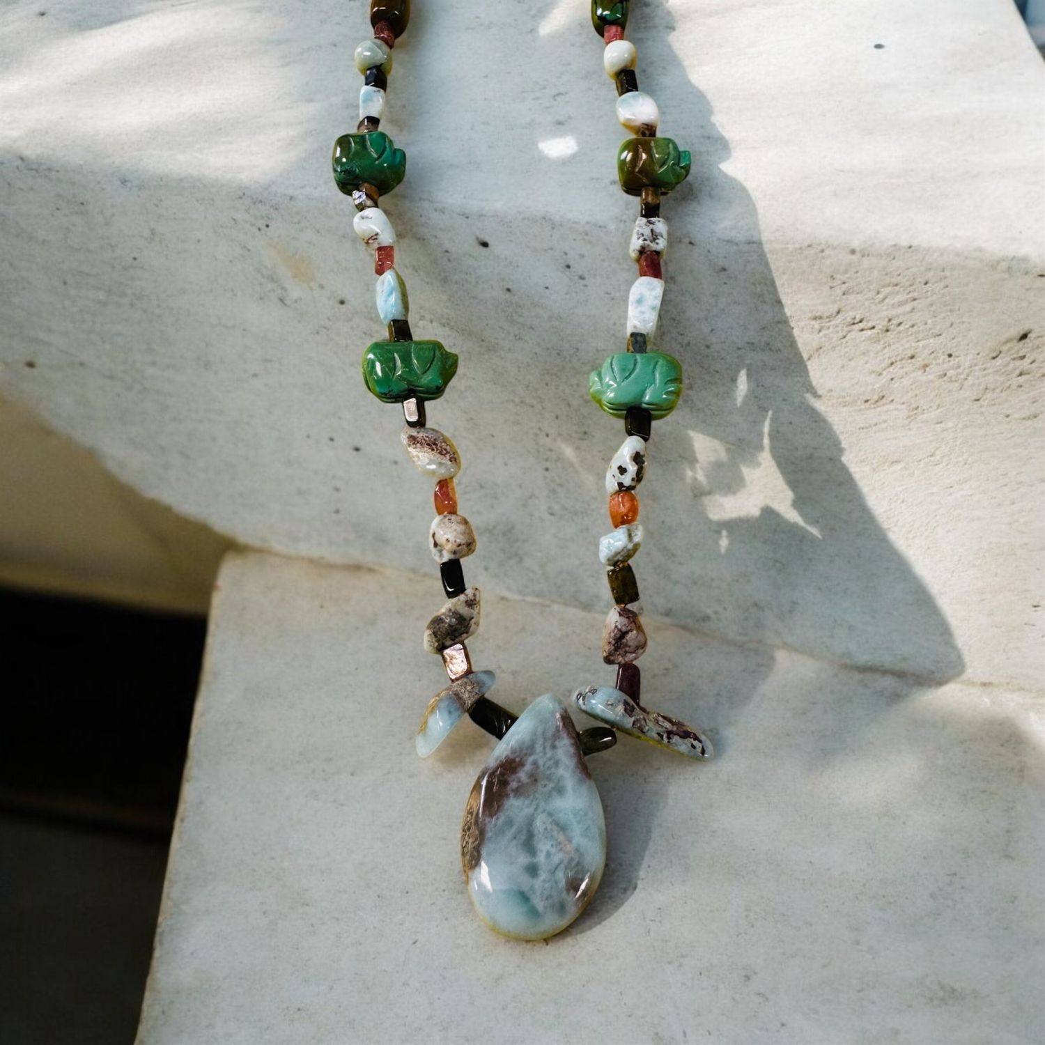 Logan Neck Larimar, Chinese Turquoise and Tourmaline