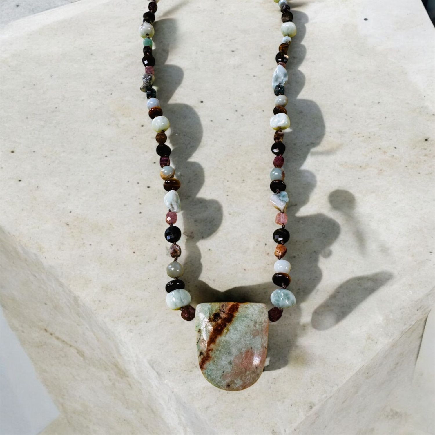 Logan Necklace Jasper, Larimar, Tourmaline, Obsidian and Tigers Eye