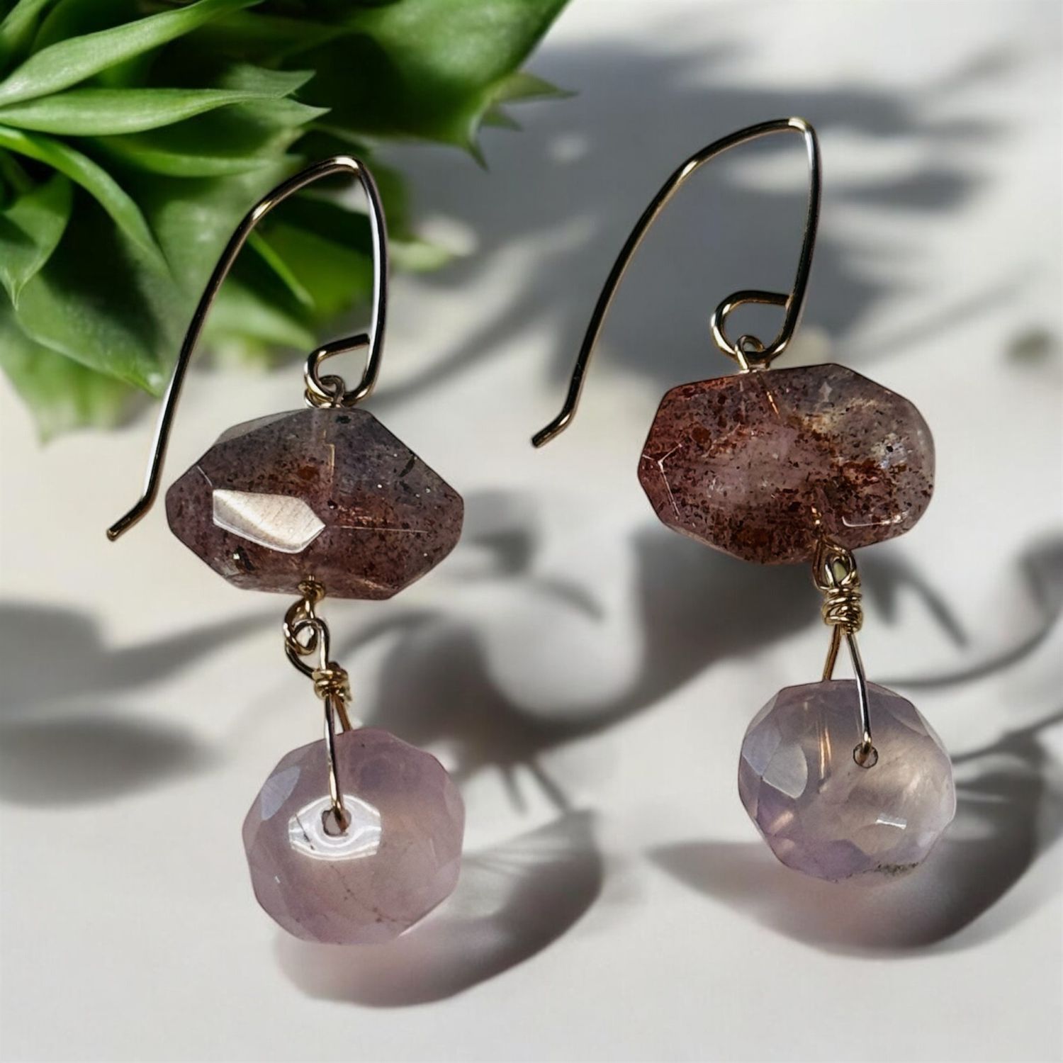 Robb Earrings Quartz and Red Rutilated Quartz