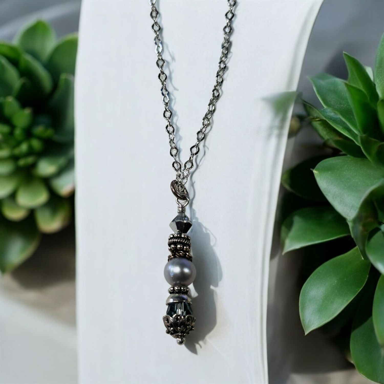 Robb Necklace Stacked Crystal and Pearls