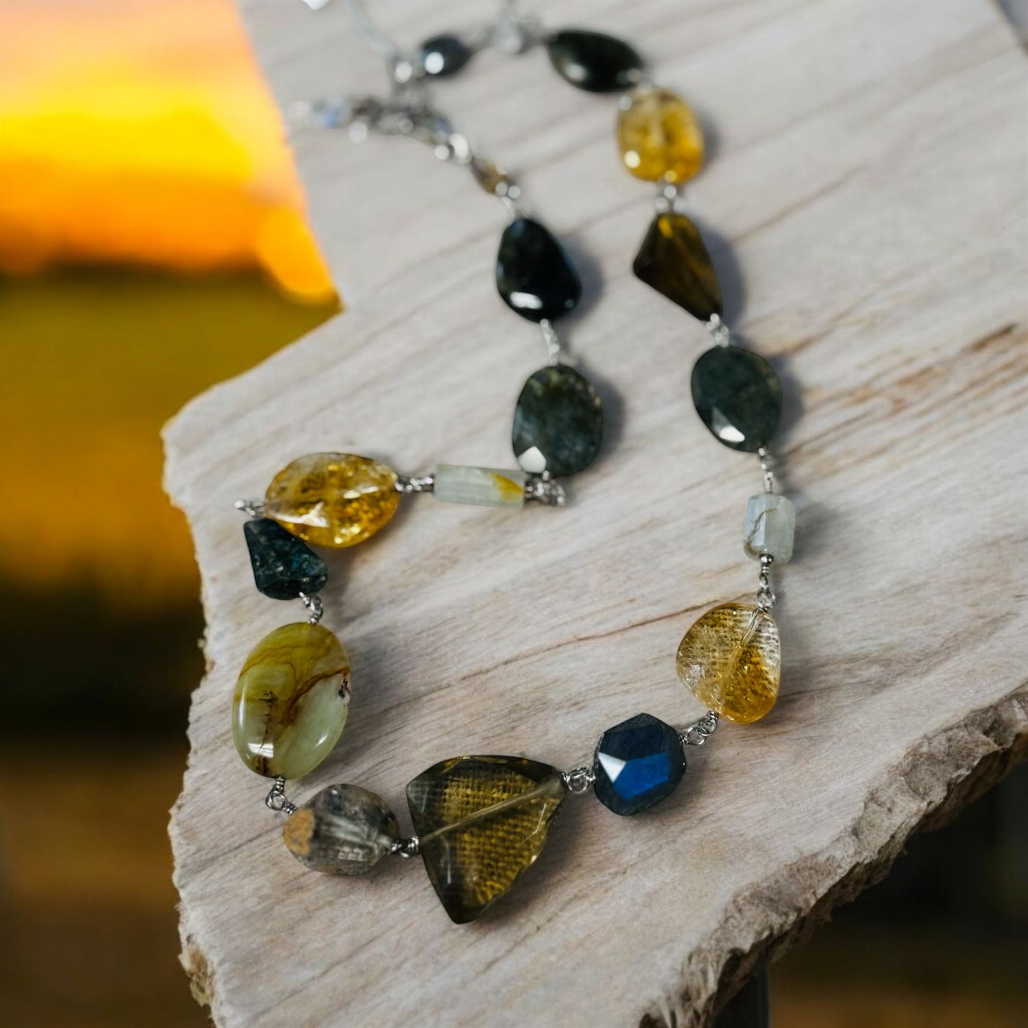 Robb Necklace Laborite, Herkimer Diamond, Citrine Mixed Gem