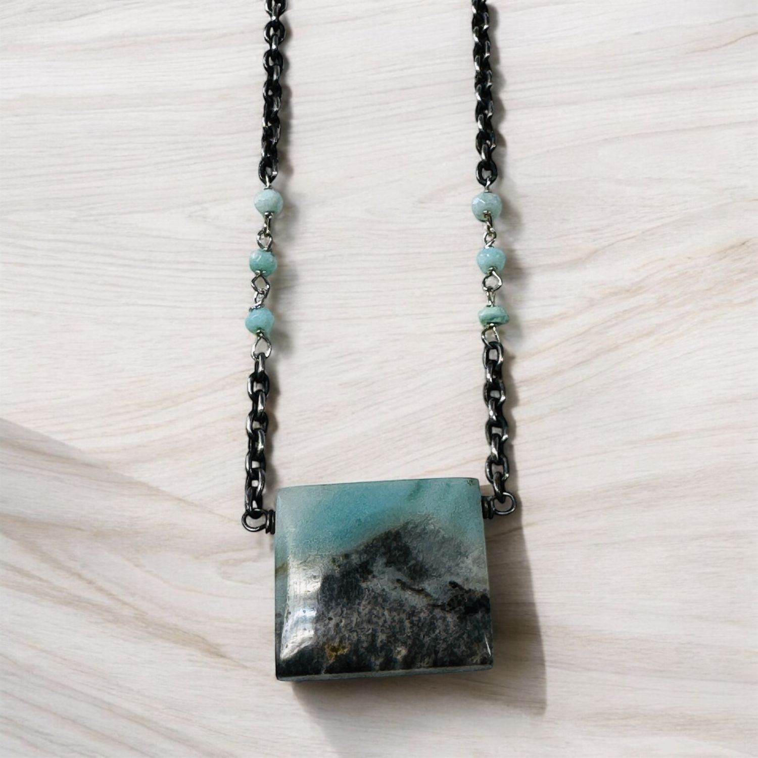 Robb Necklace Larimar on Oxidized Silver Chain