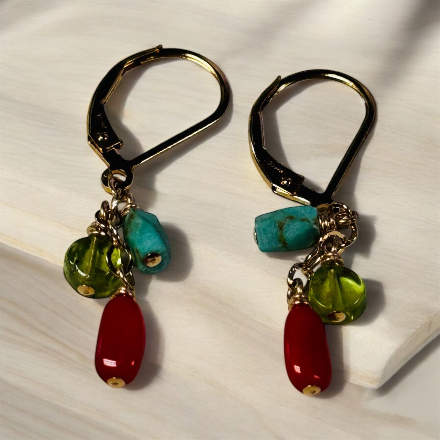 Robb Earrings Mixed Gem Peridot, Carnelian and Turquoise