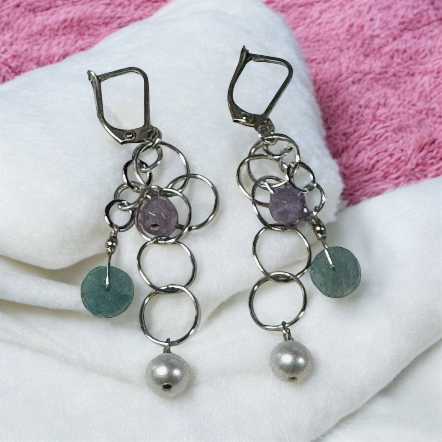 Robb Earrings Green Garnet, Tourmaline and Pearl