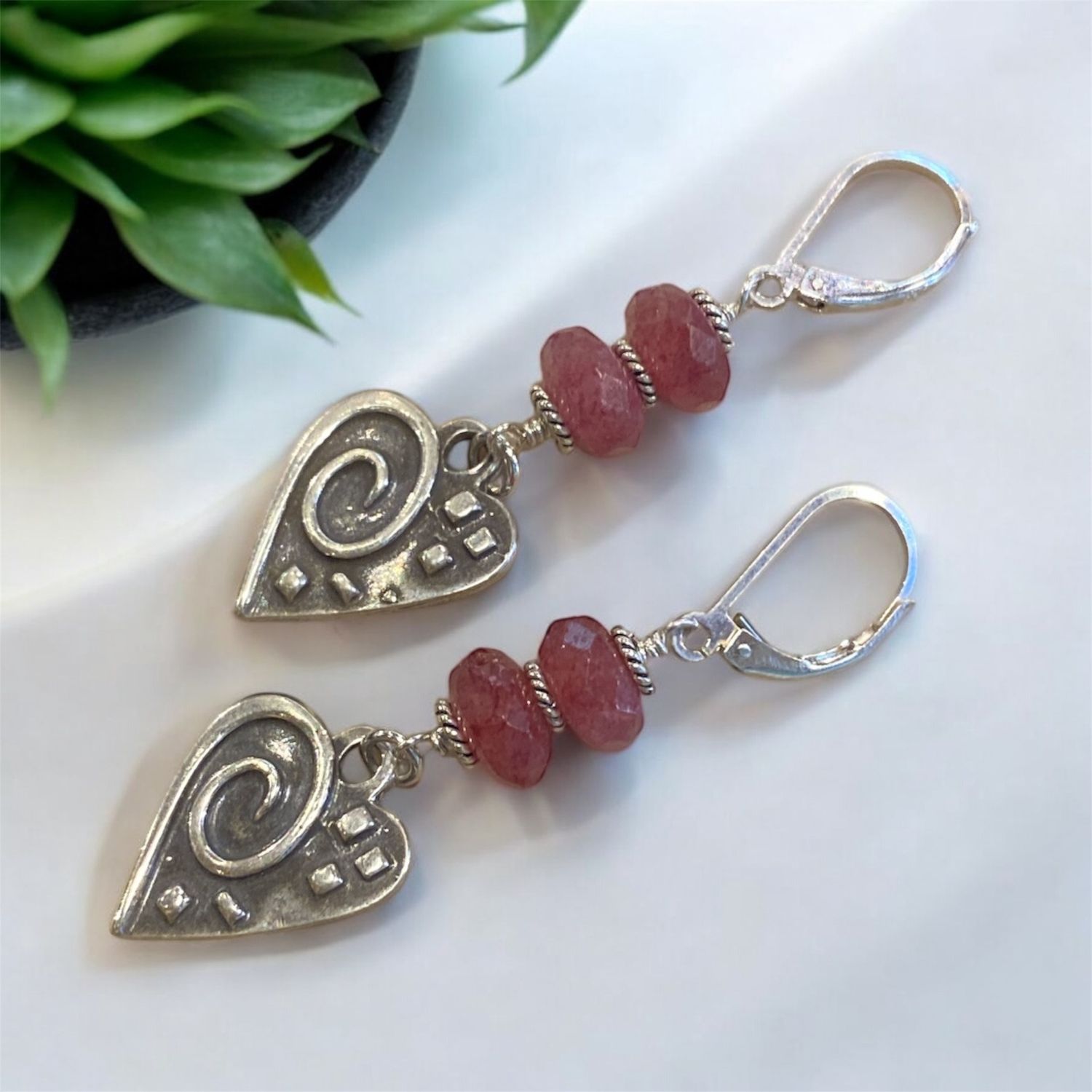 Whitney Earrings Muscovite w/ Silver Hearts