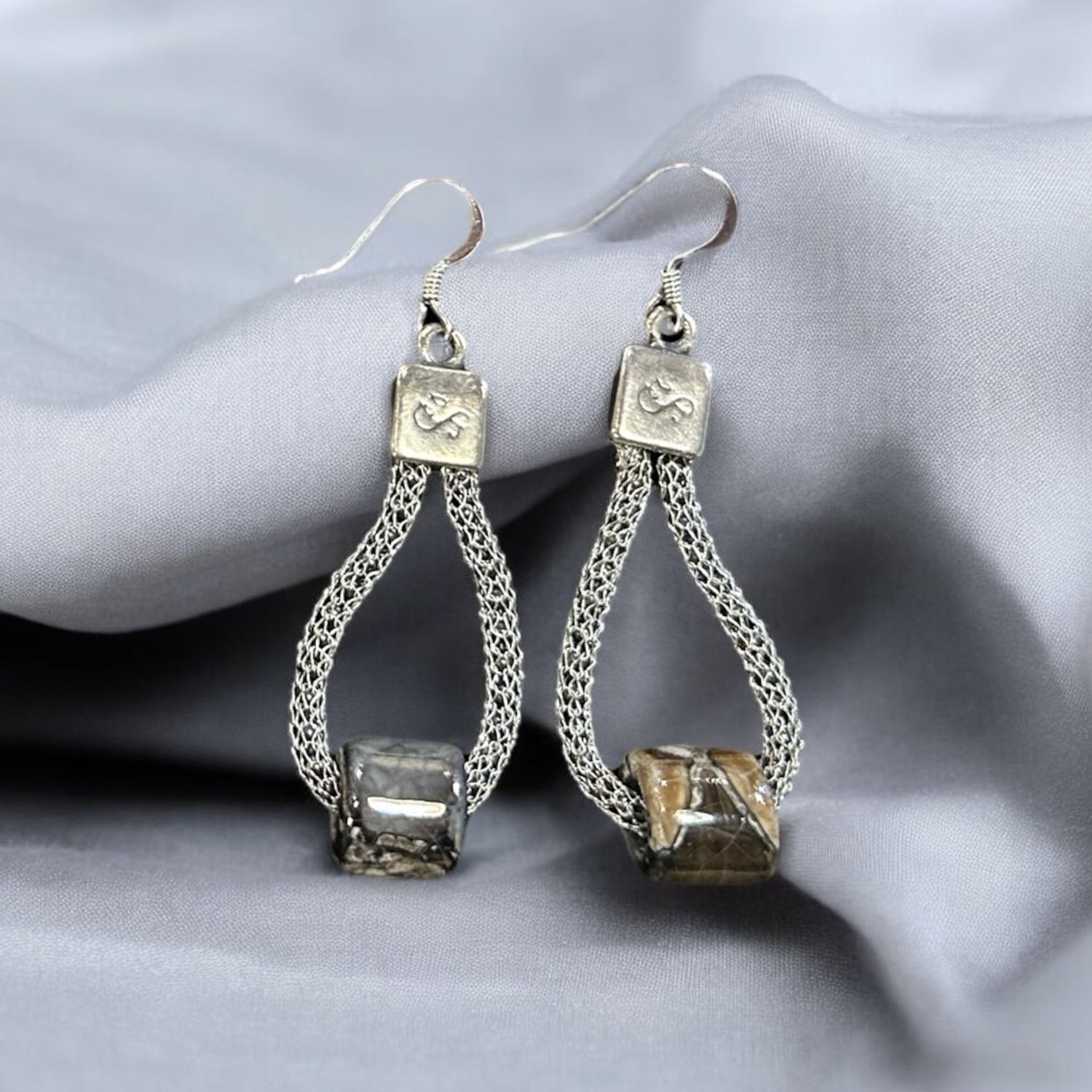 Nadeau Earring Silver Chains w/ Ceramic Beads