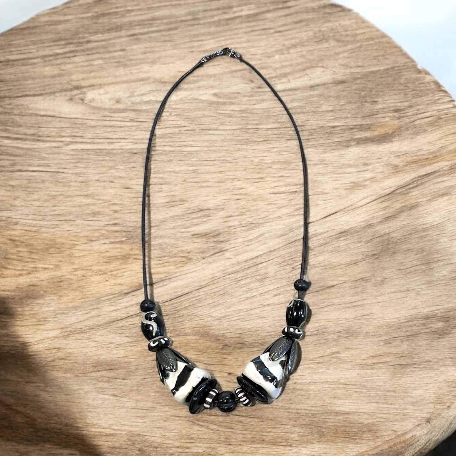 Nadeau Necklace African Beads Leather Strand 489N