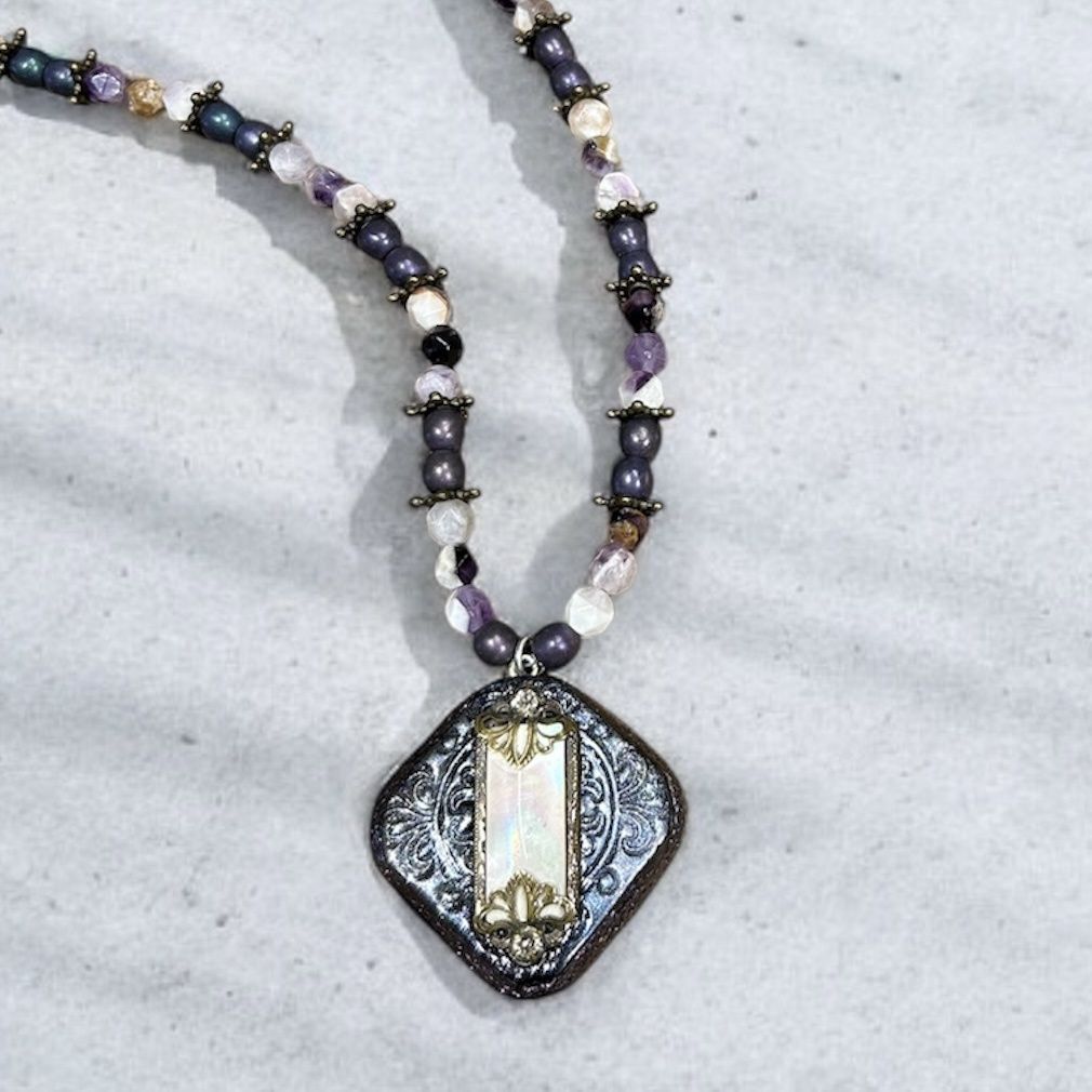 Nadeau Necklace Mother of Pearl, Polymer Clay