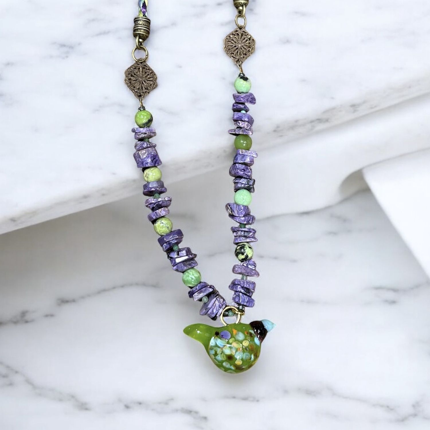 Nadeau Bird and Amethyst Necklace 452N