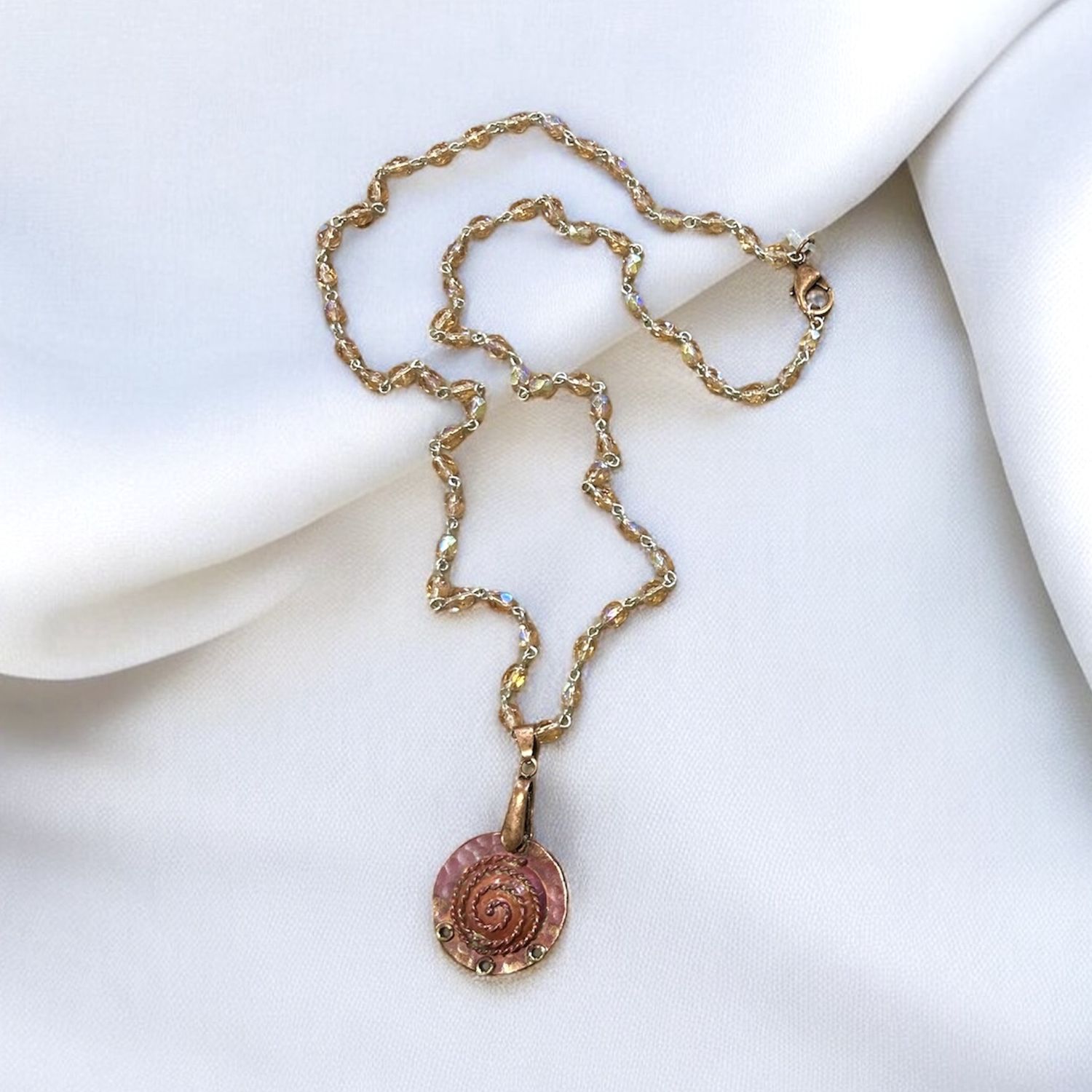 Nadeau Necklace Copper Disk, Vintage Czech Glass