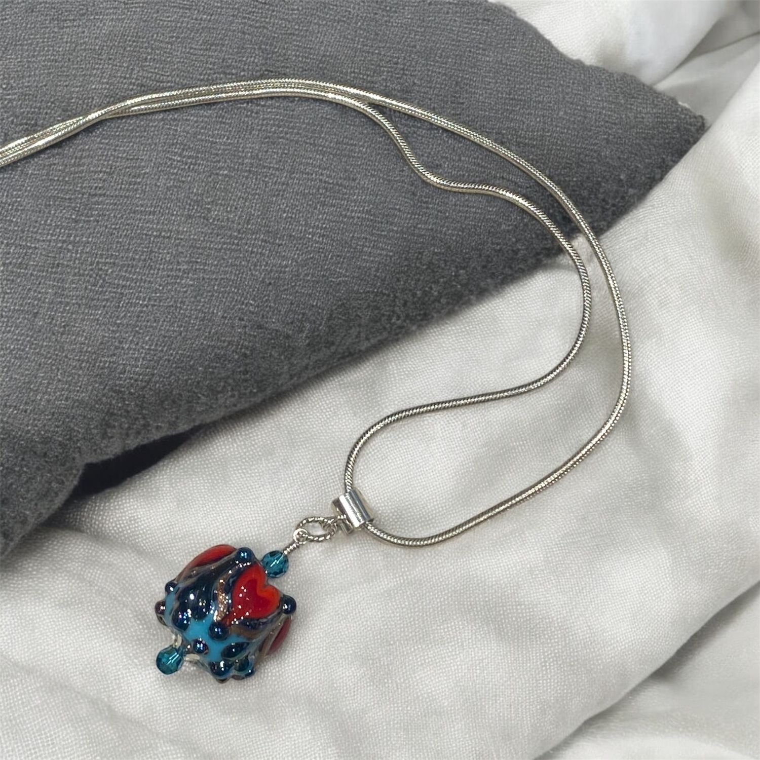 Whitney Necklace Blue Glass w/ Hearts