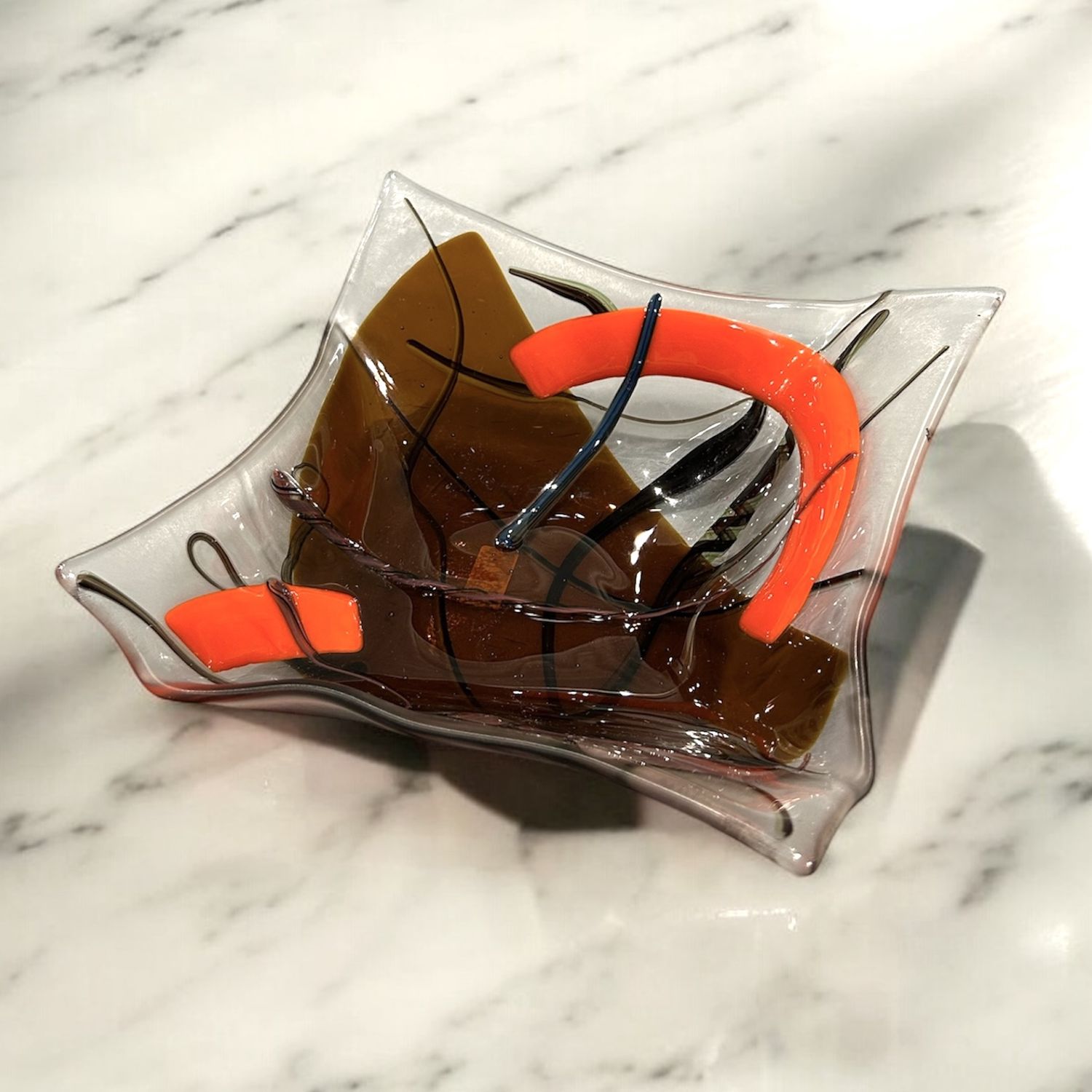 Groaning Original - Pointy Red &amp; Amber Square Vessel with Black Details