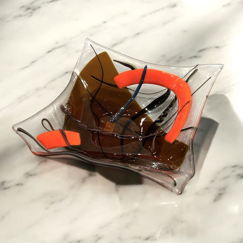 Groaning Original - Pointy Red &amp; Amber Square Vessel with Black Details