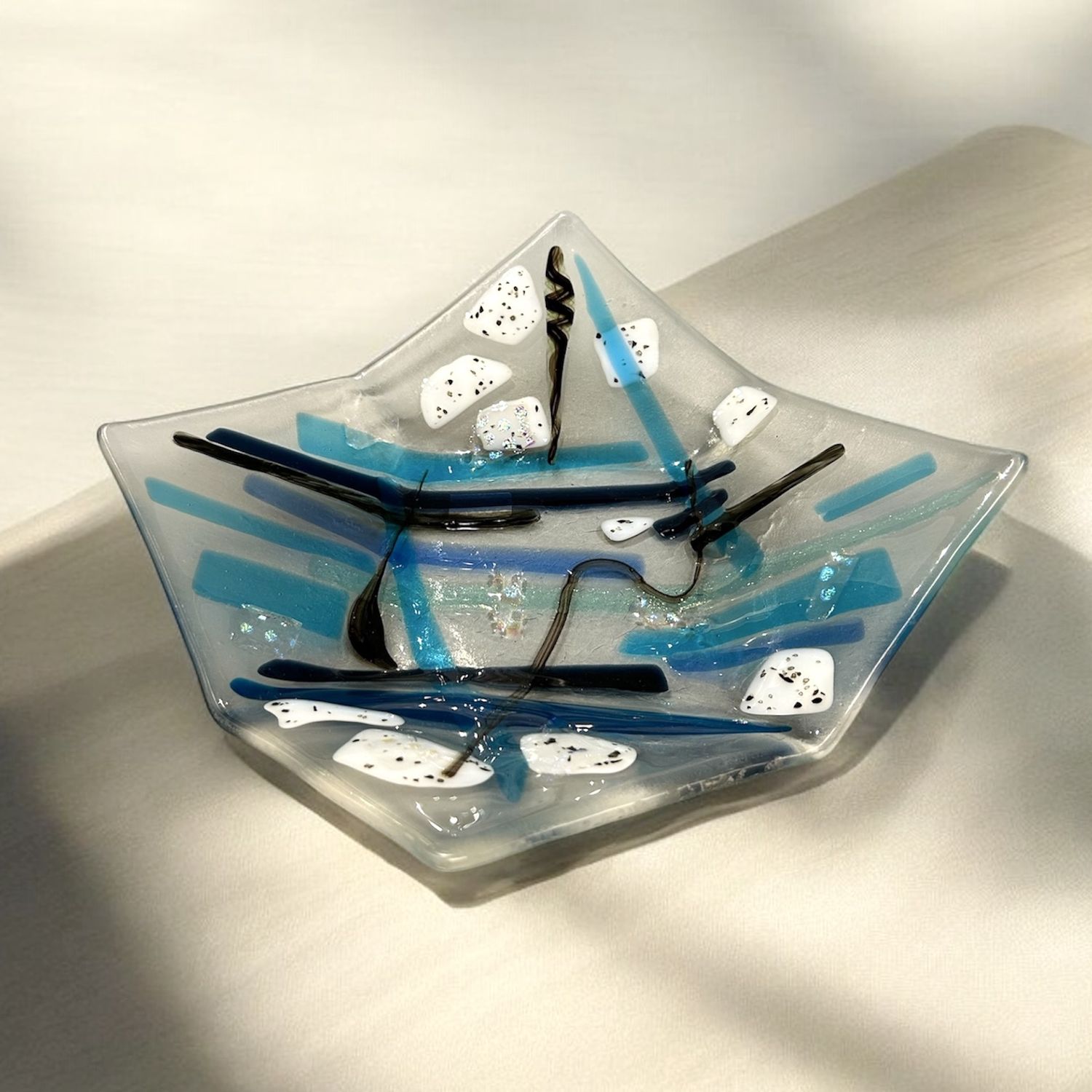 Groaning Original - Square Dish Folded Edges, Clear with Blue, Black &amp; White Accents