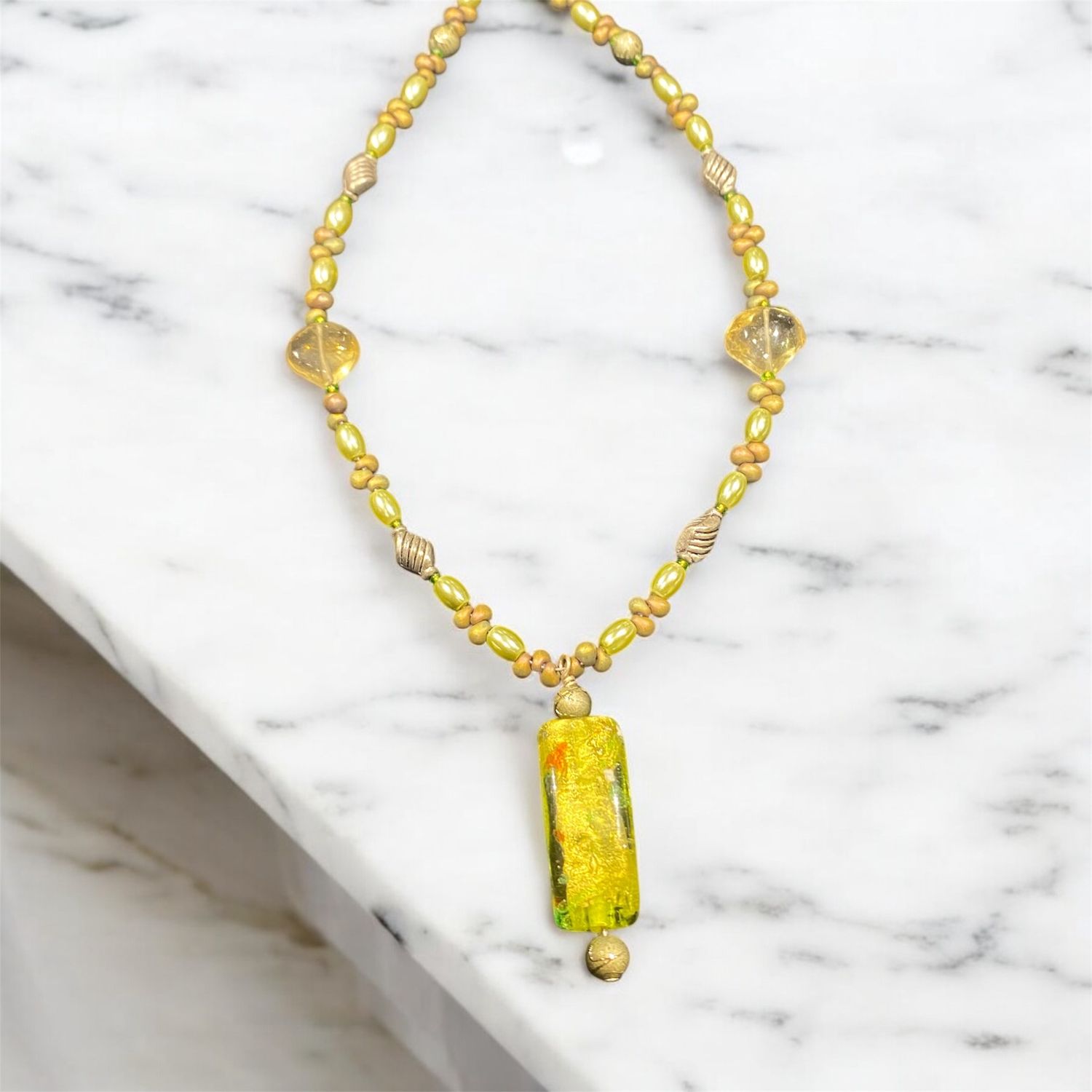Nadeau Necklace Green Glass Pendant
