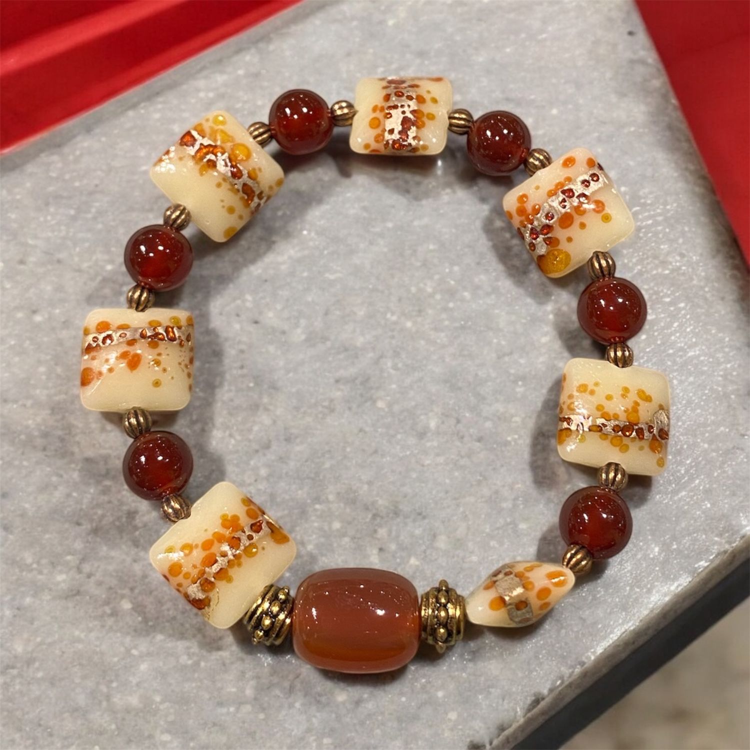 Benham Bracelet Carnelian w/ Ivory Squares
