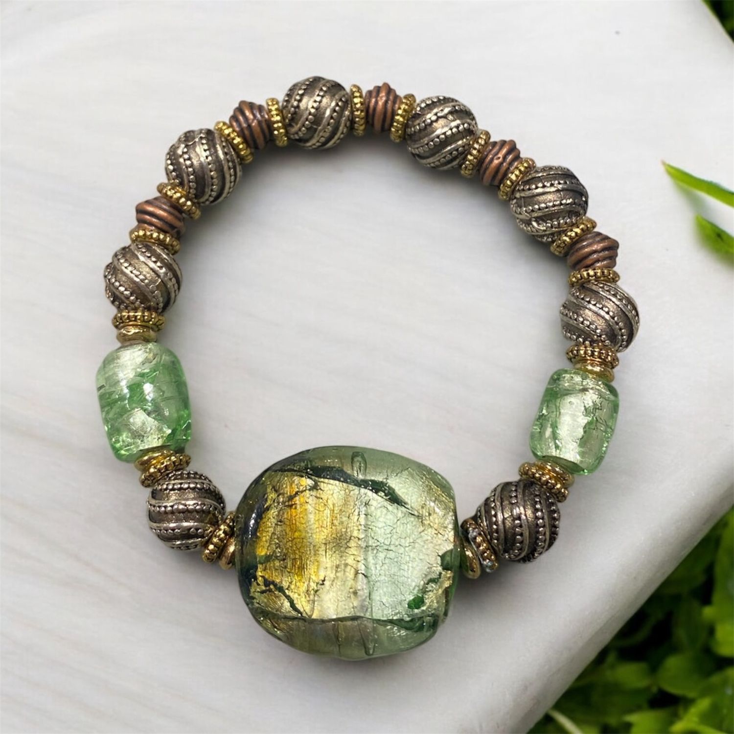 Benham Bracelet Simmering Green w/ Silver, Brass &amp; Copper Beads