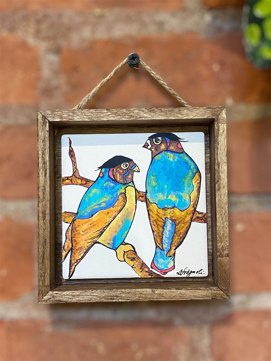 Fragnoli Framed Blue/Orange Hawk Pair