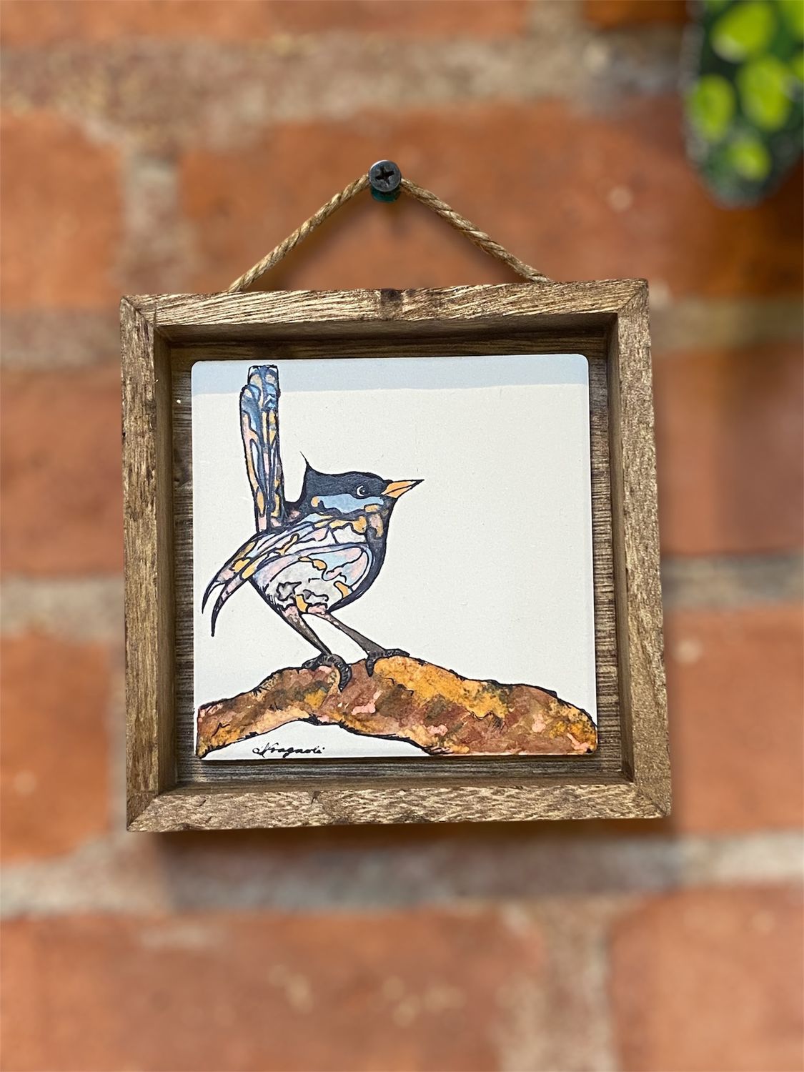 Fragnoli Framed Black/Orange Bird