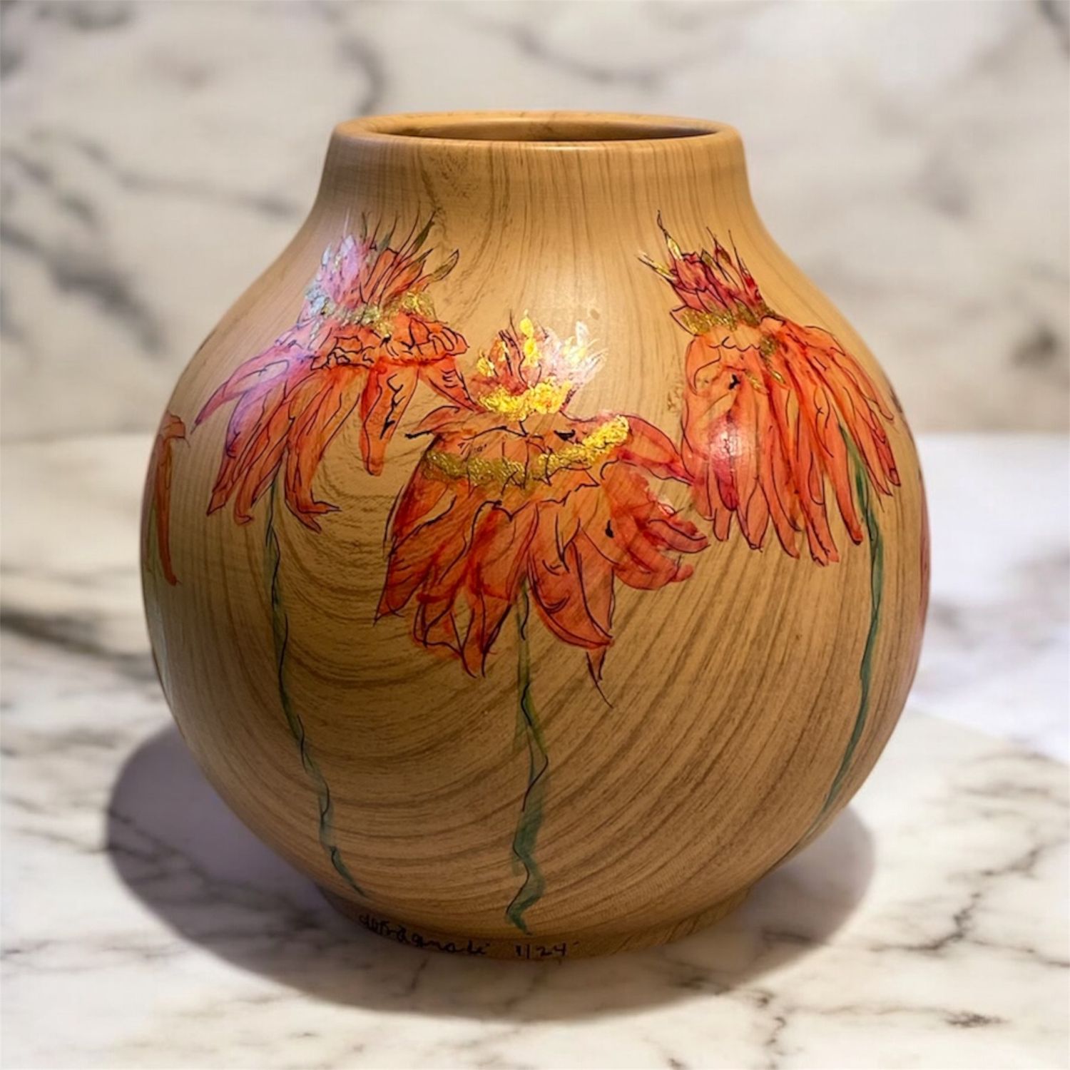 Fragnoli Vase Peach &amp; Gold Flowers