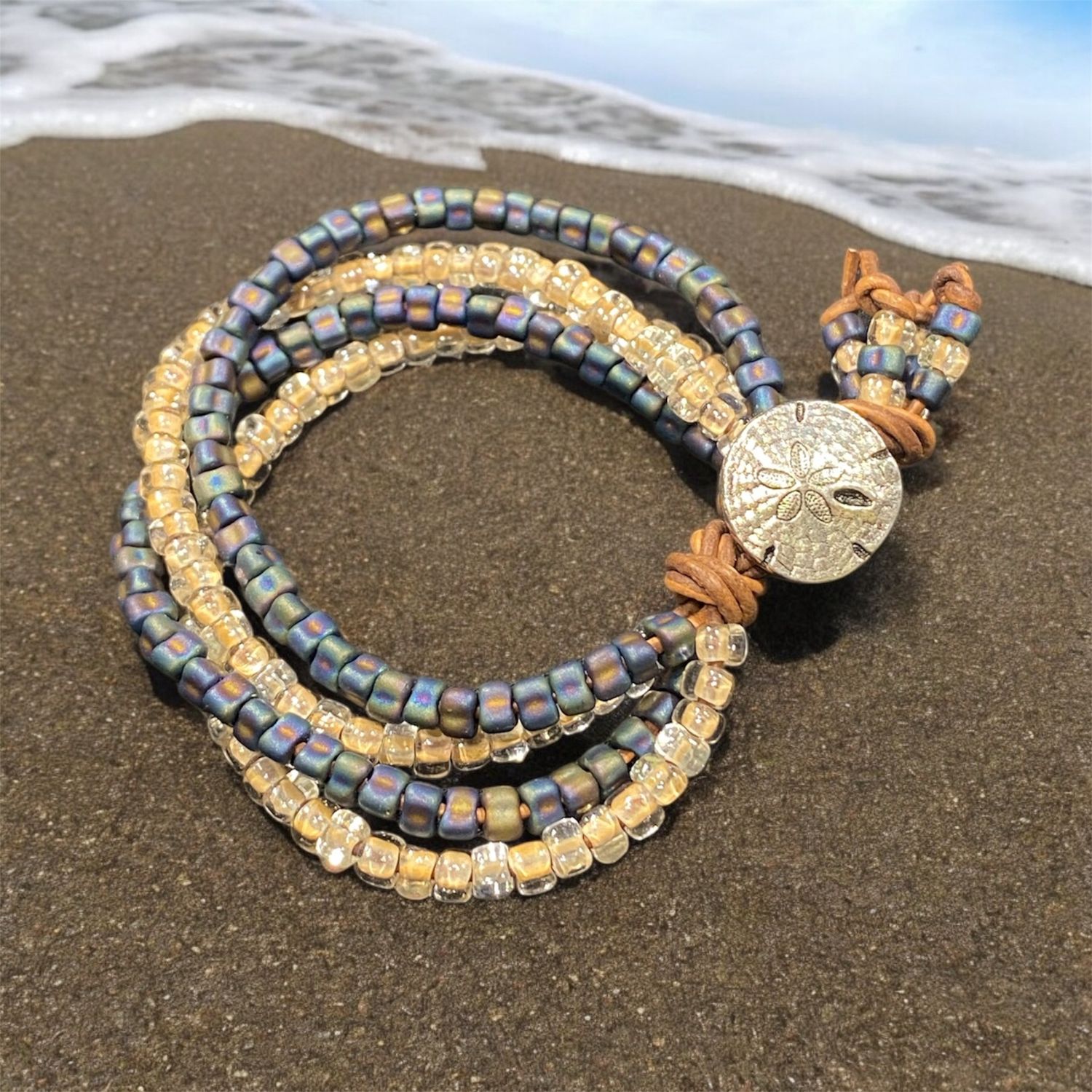 Nadeau Bracelet Four-Strand Clear &amp; Blue Czech Glass