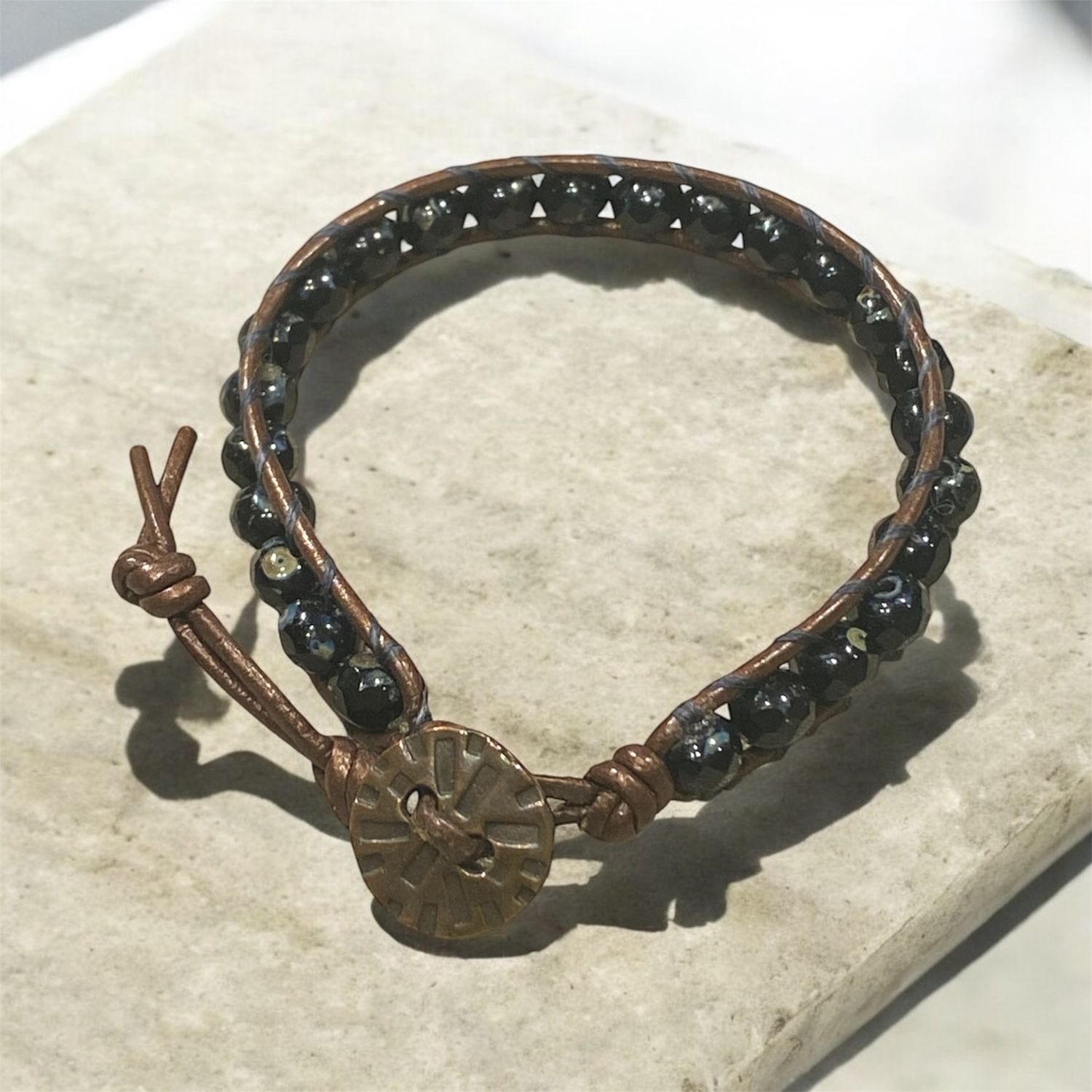 Nadeau Bracelet Woven Onyx on Leather
