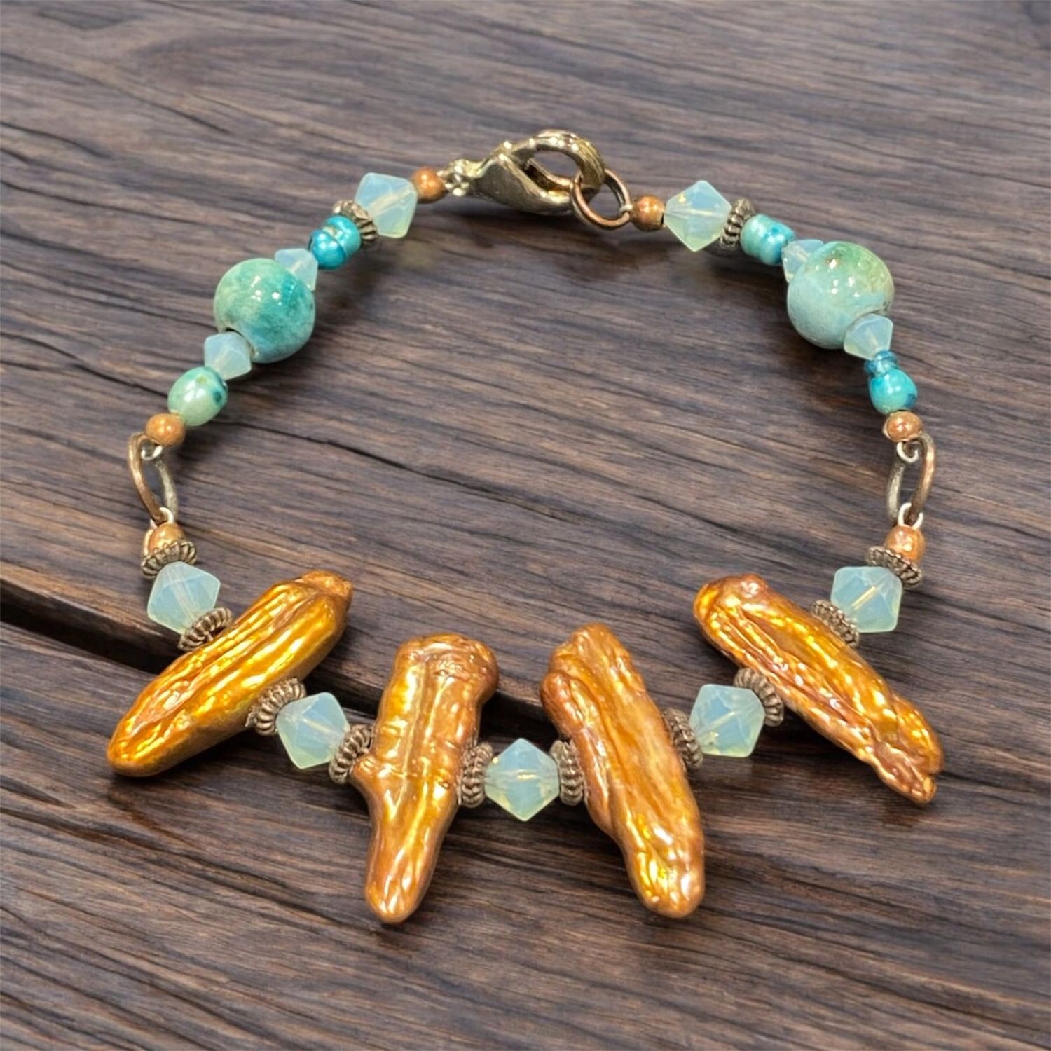 Nadeau Bracelet Czech Glass &amp; Stick Pearls