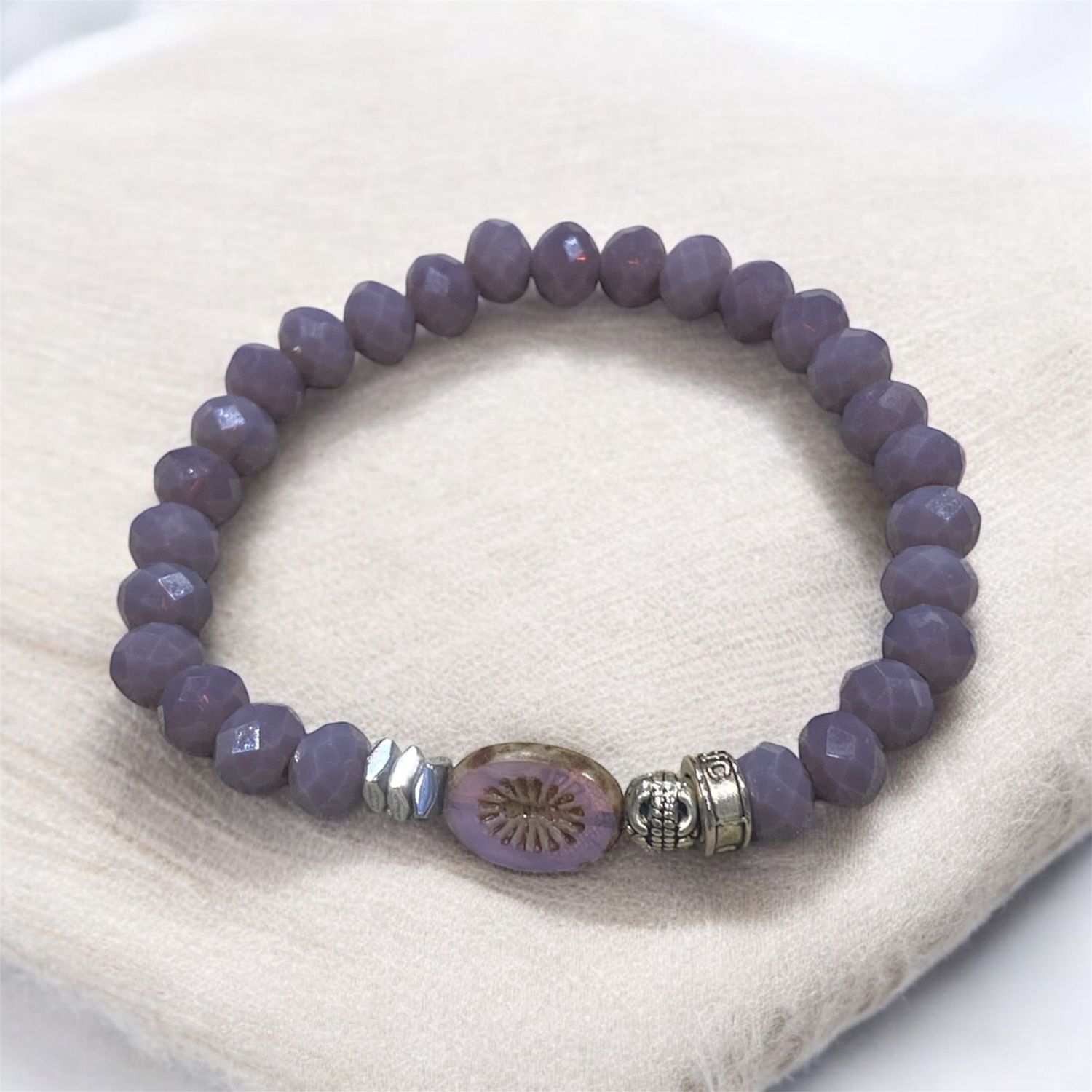 Nadeau Bracelet Purple Czech Glass Stretch