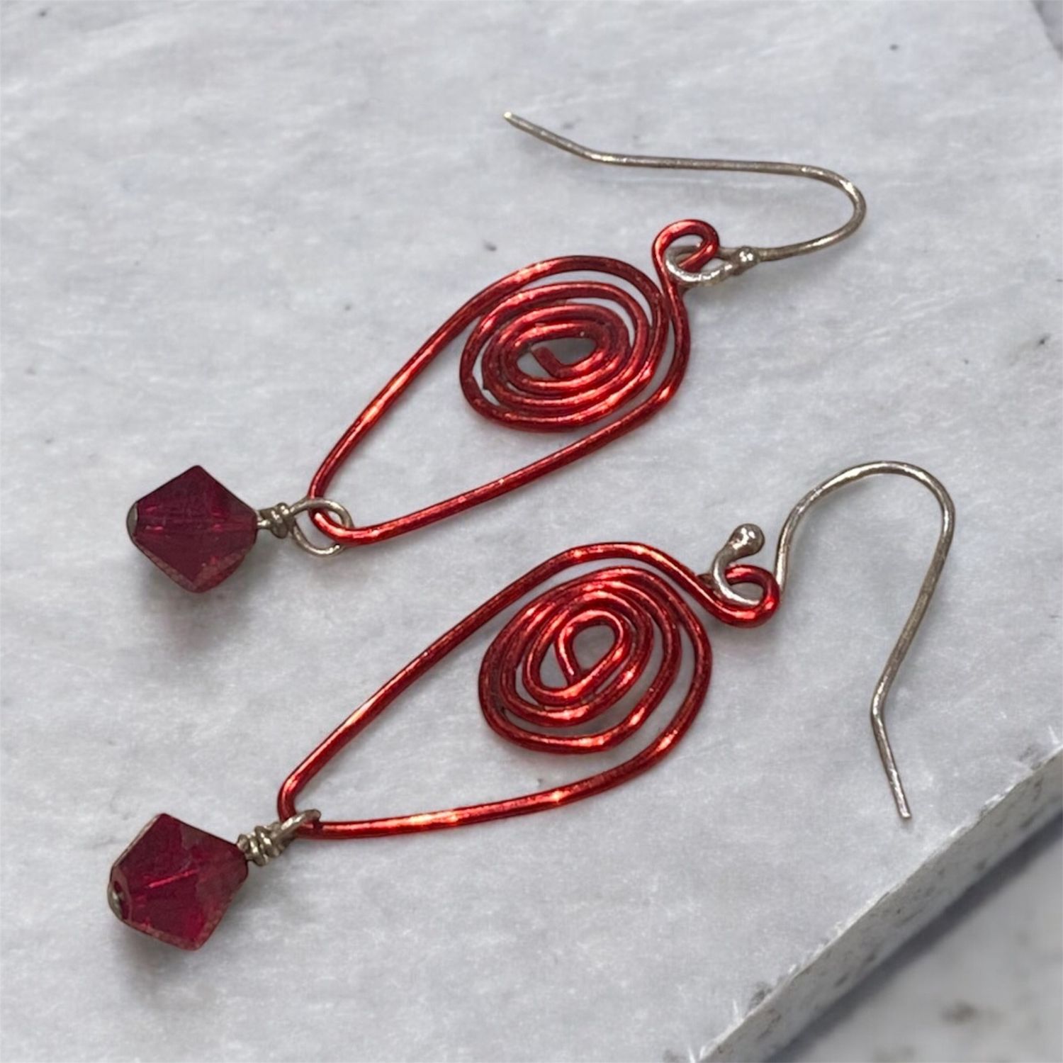 Nadeau Earring Spiral Red Wire