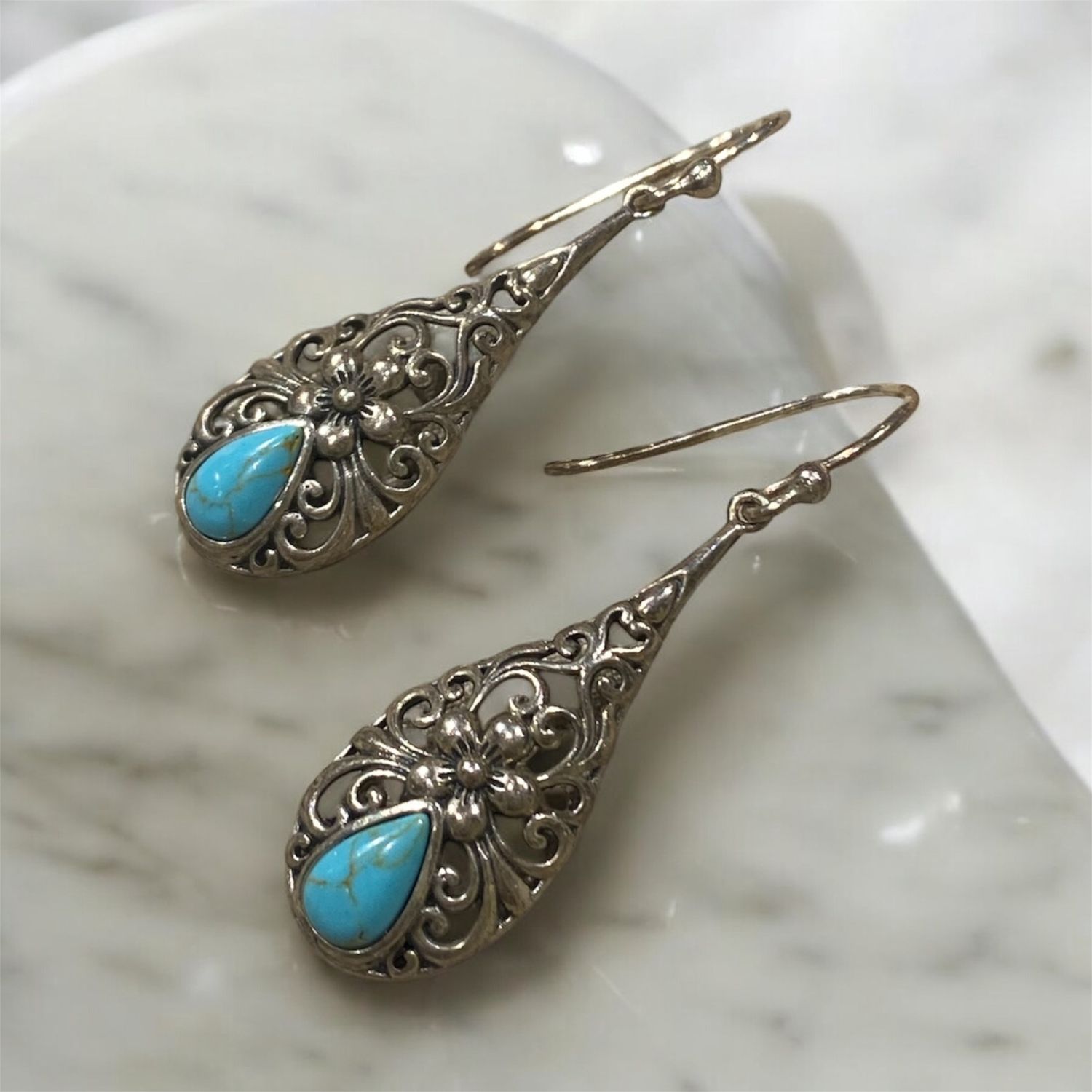 Nadeau Earring Silver Filigree &amp; Turquoise