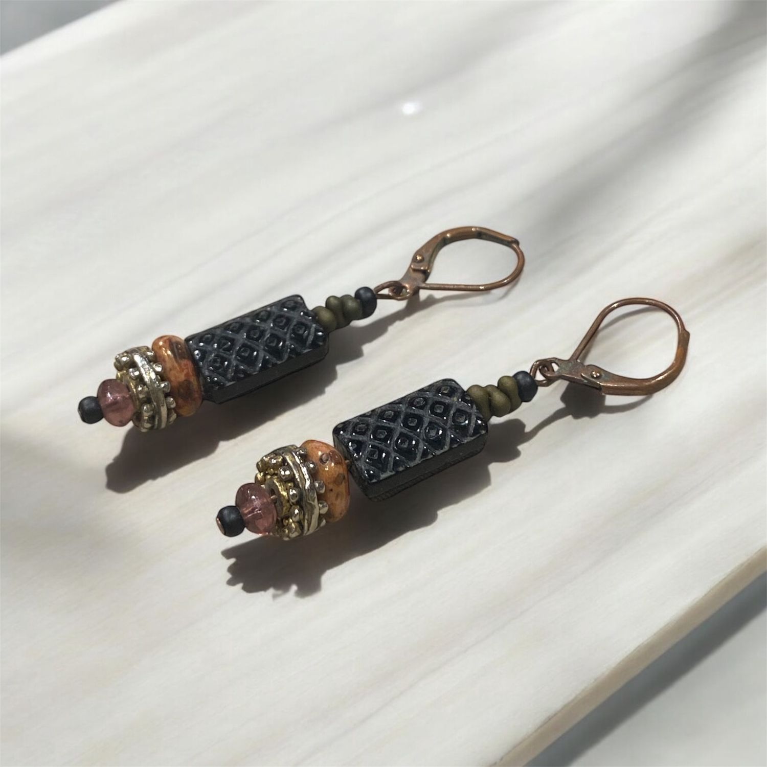 Nadeau Earring Black Czech Glass &amp; Pewter