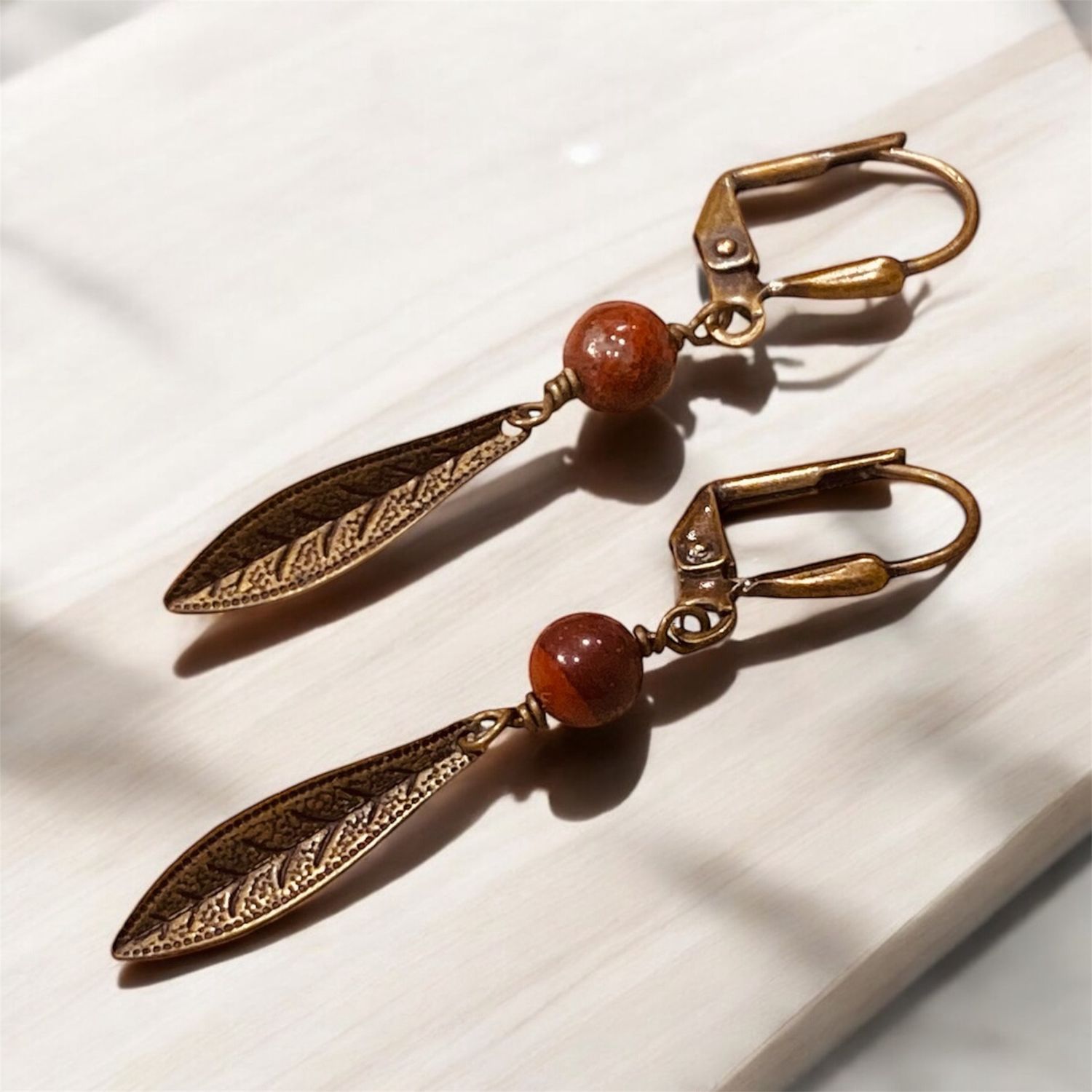Nadeau Earring Brass Leaves &amp; Jasper
